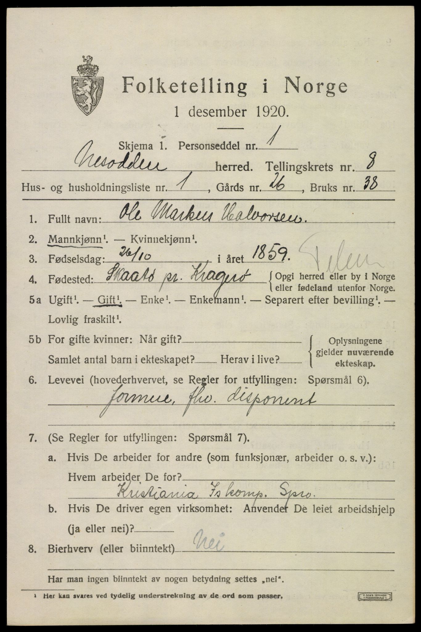 SAO, 1920 census for Nesodden, 1920, p. 6265