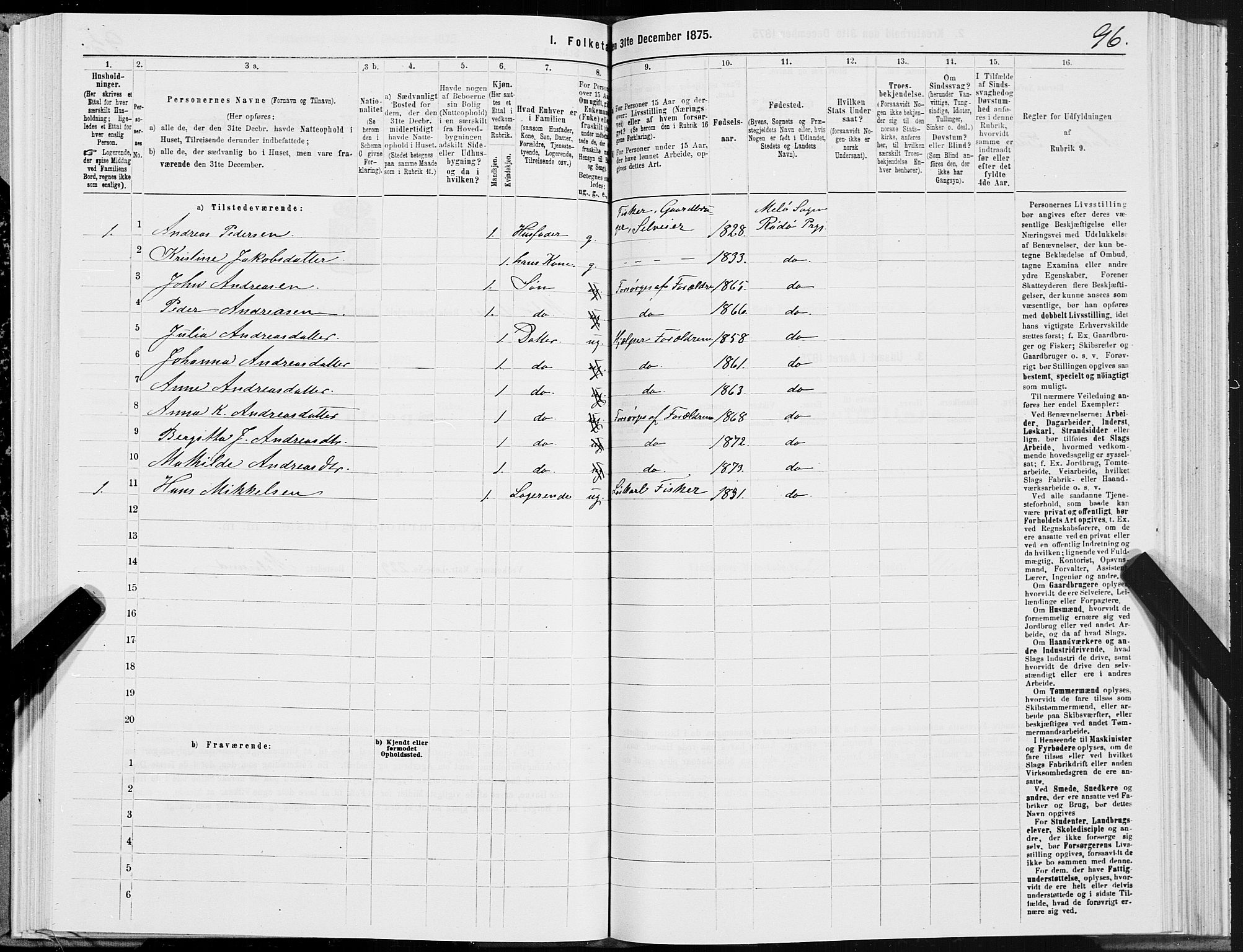 SAT, 1875 census for 1836P Rødøy, 1875, p. 3096