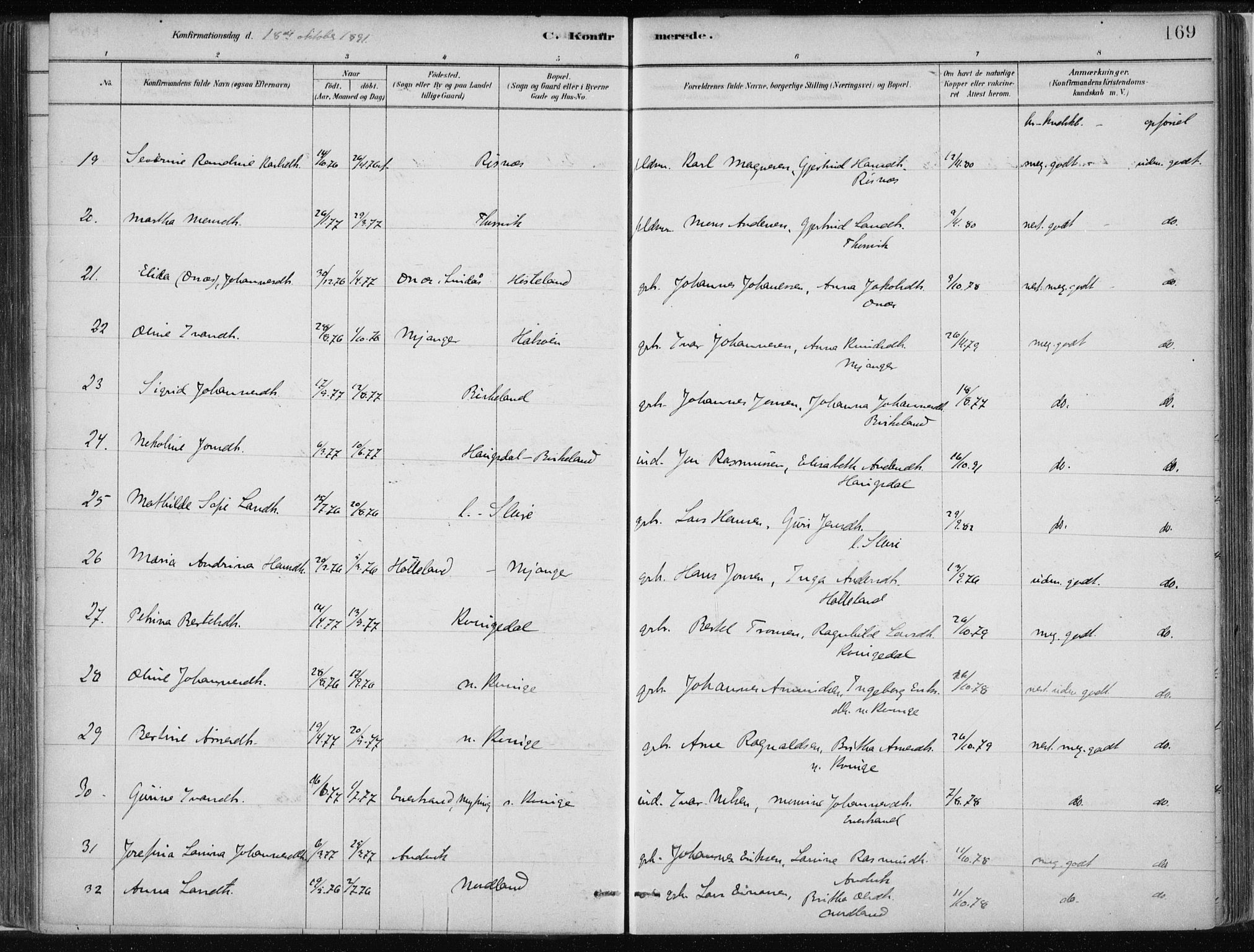 Masfjorden Sokneprestembete, SAB/A-77001: Parish register (official) no. B  1, 1876-1899, p. 169