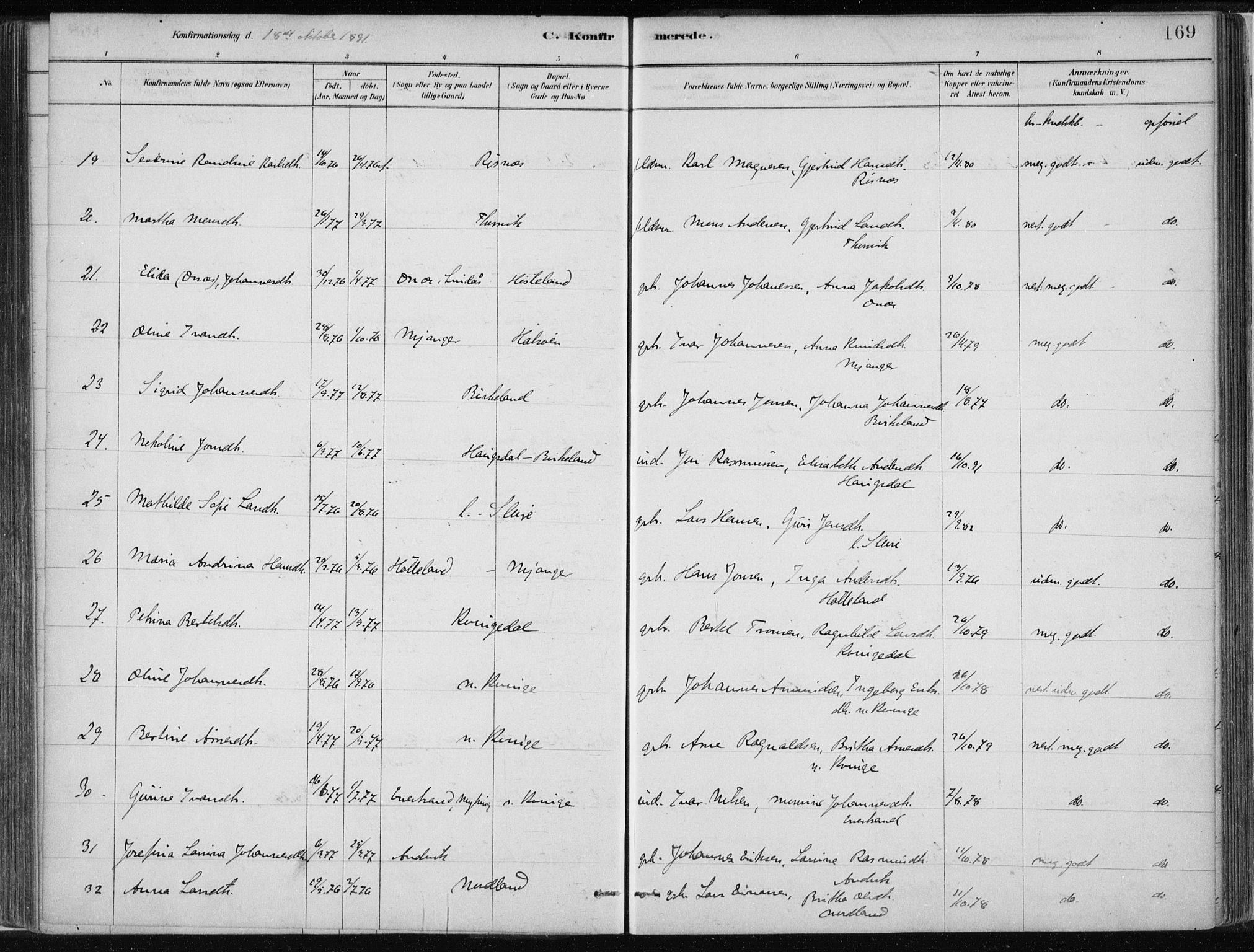 Masfjorden Sokneprestembete, AV/SAB-A-77001: Parish register (official) no. B  1, 1876-1899, p. 169