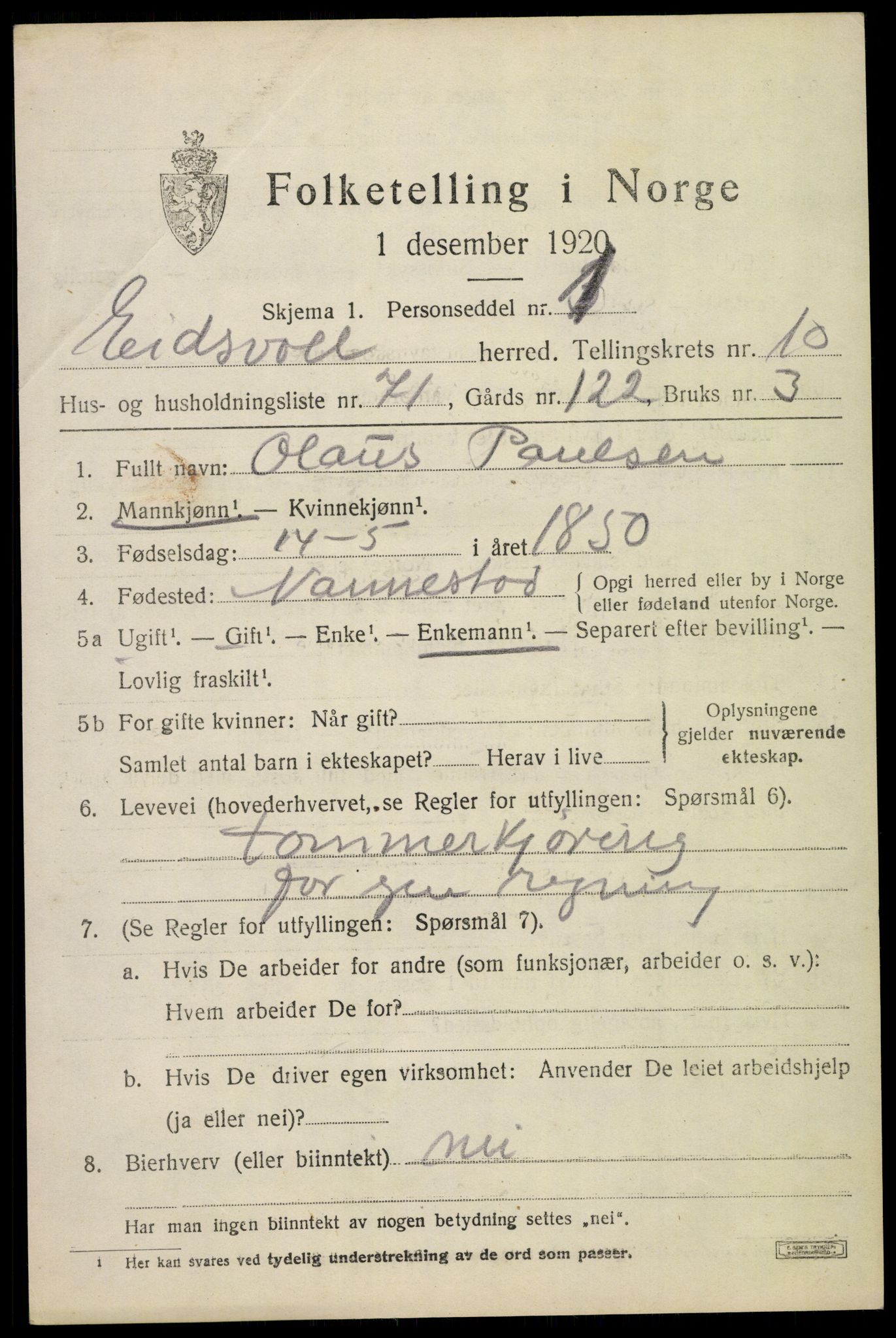 SAO, 1920 census for Eidsvoll, 1920, p. 16741