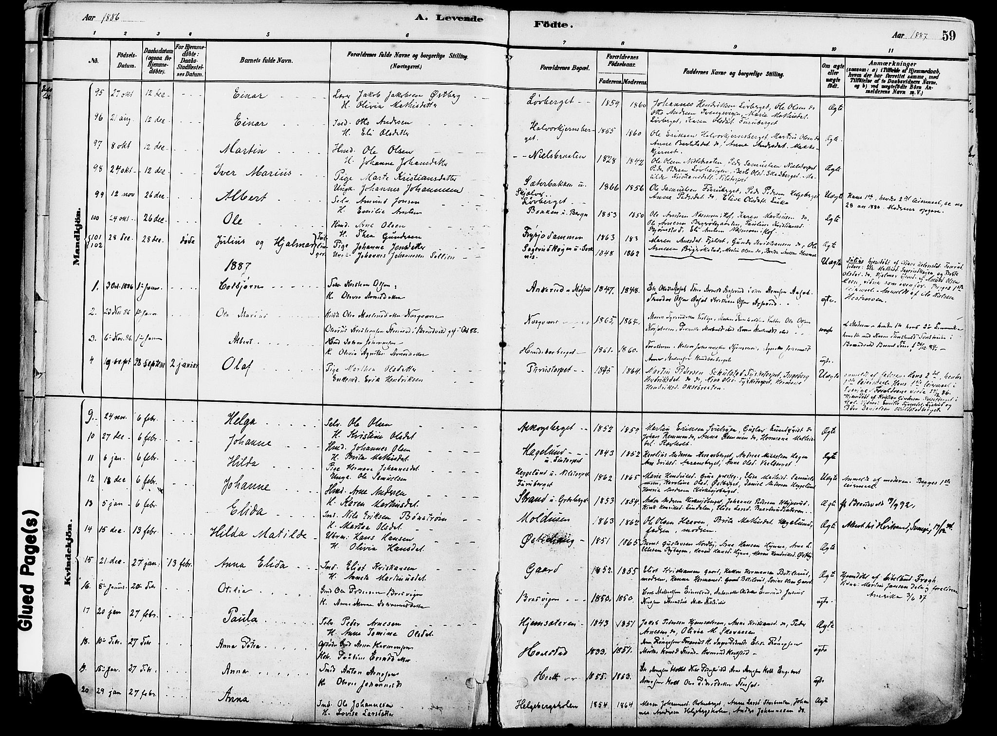 Grue prestekontor, SAH/PREST-036/H/Ha/Haa/L0012: Parish register (official) no. 12, 1881-1897, p. 59