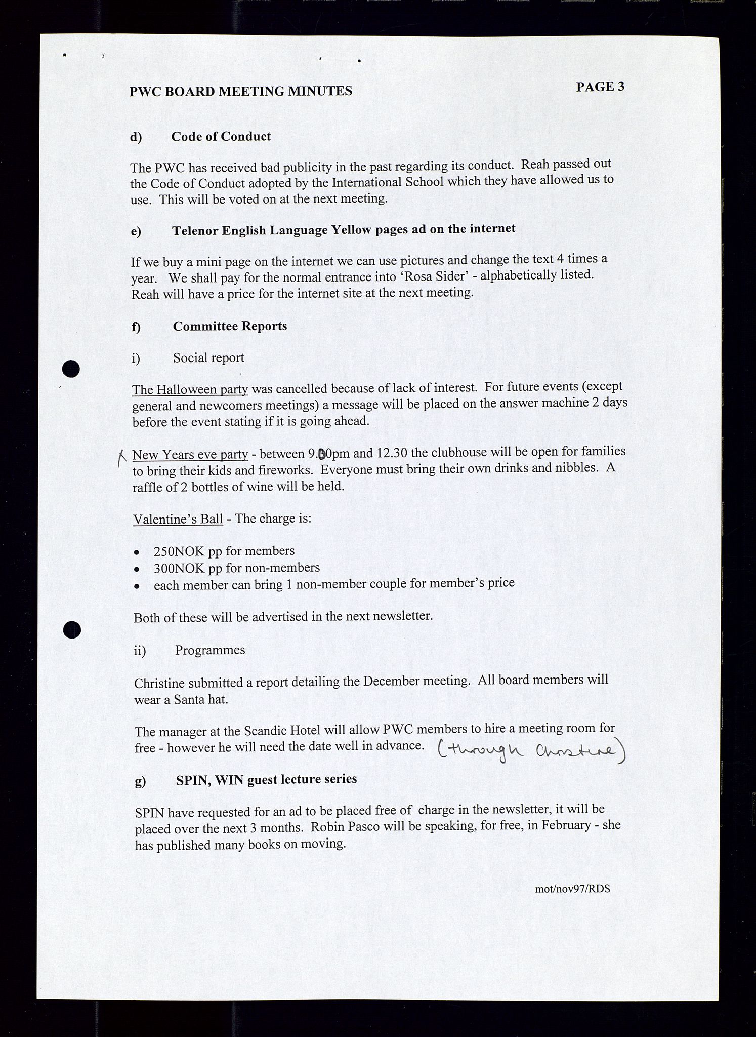 PA 1547 - Petroleum Wives Club, AV/SAST-A-101974/A/Aa/L0003: Board and General Meeting, 1994-1998