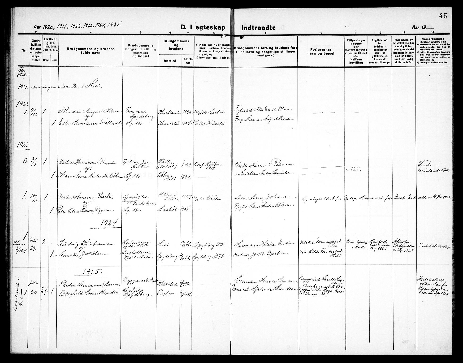 Spydeberg prestekontor Kirkebøker, SAO/A-10924/G/Gc/L0002: Parish register (copy) no. III 2, 1918-1939, p. 45