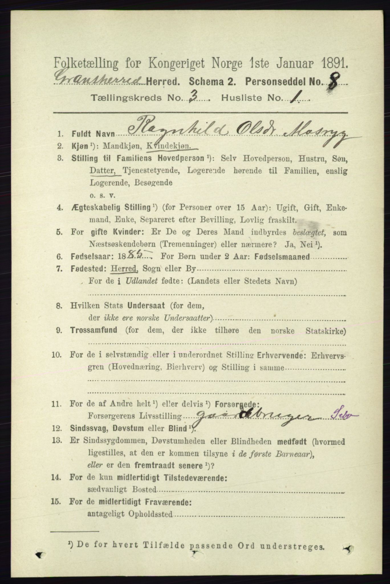 RA, 1891 census for 0824 Gransherad, 1891, p. 518