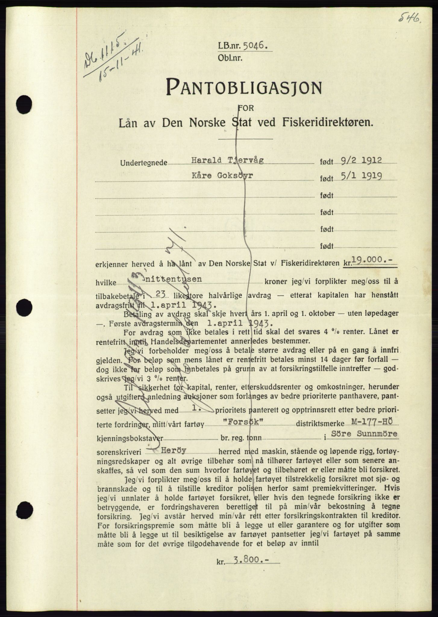 Søre Sunnmøre sorenskriveri, AV/SAT-A-4122/1/2/2C/L0071: Mortgage book no. 65, 1941-1941, Diary no: : 1115/1941