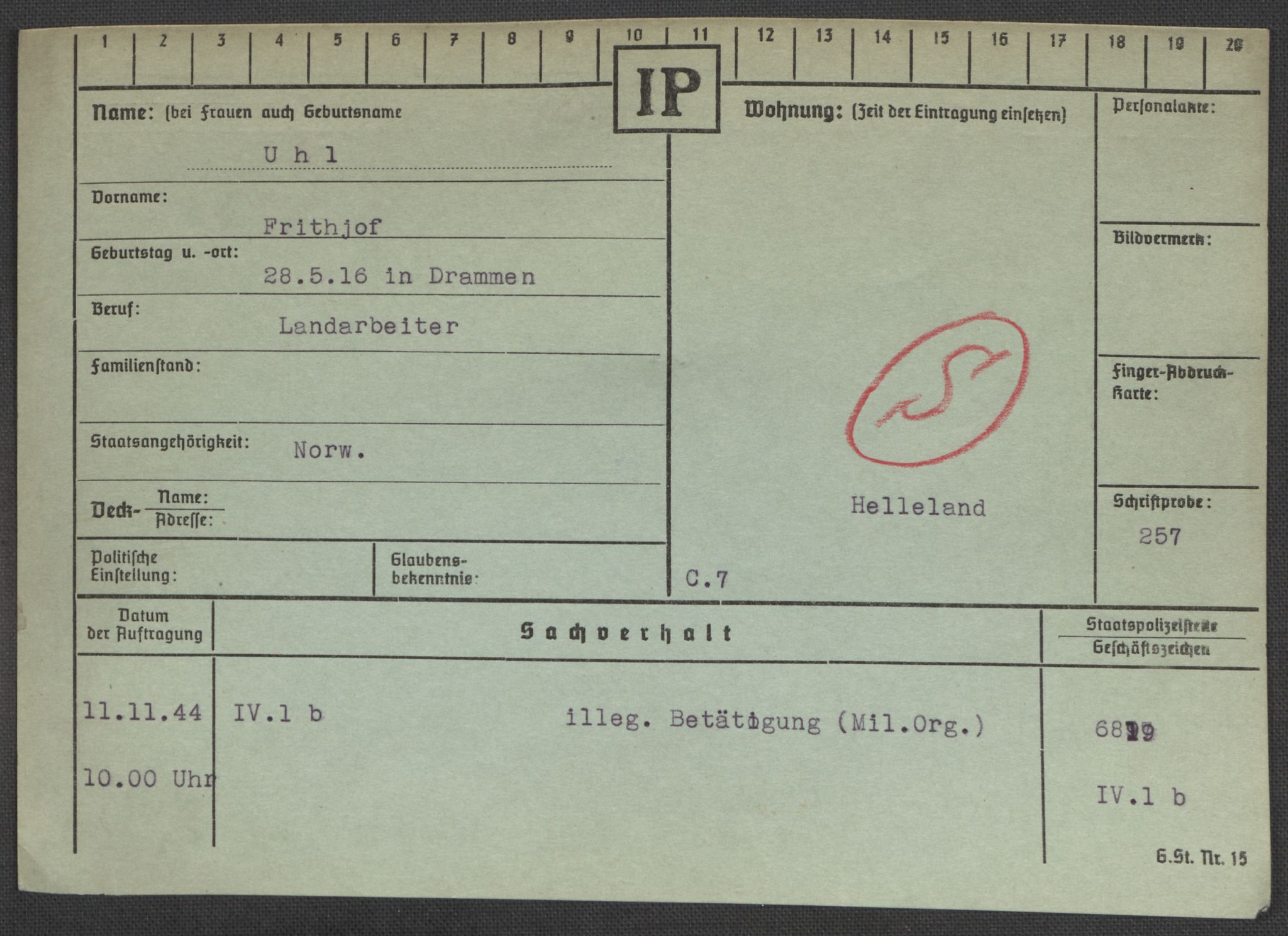Befehlshaber der Sicherheitspolizei und des SD, RA/RAFA-5969/E/Ea/Eaa/L0010: Register over norske fanger i Møllergata 19: Sø-Å, 1940-1945, p. 624