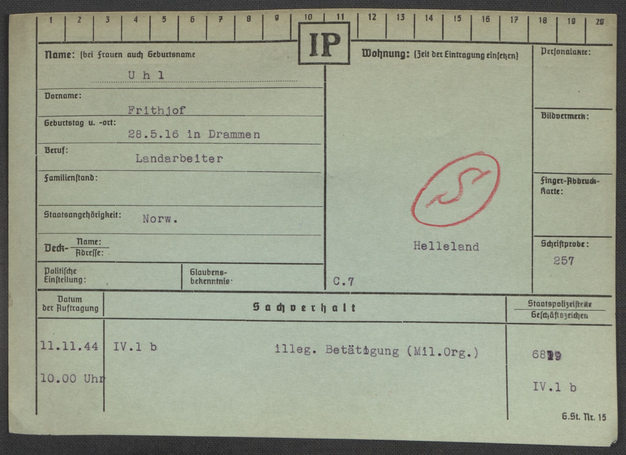 Befehlshaber der Sicherheitspolizei und des SD, AV/RA-RAFA-5969/E/Ea/Eaa/L0010: Register over norske fanger i Møllergata 19: Sø-Å, 1940-1945, p. 624