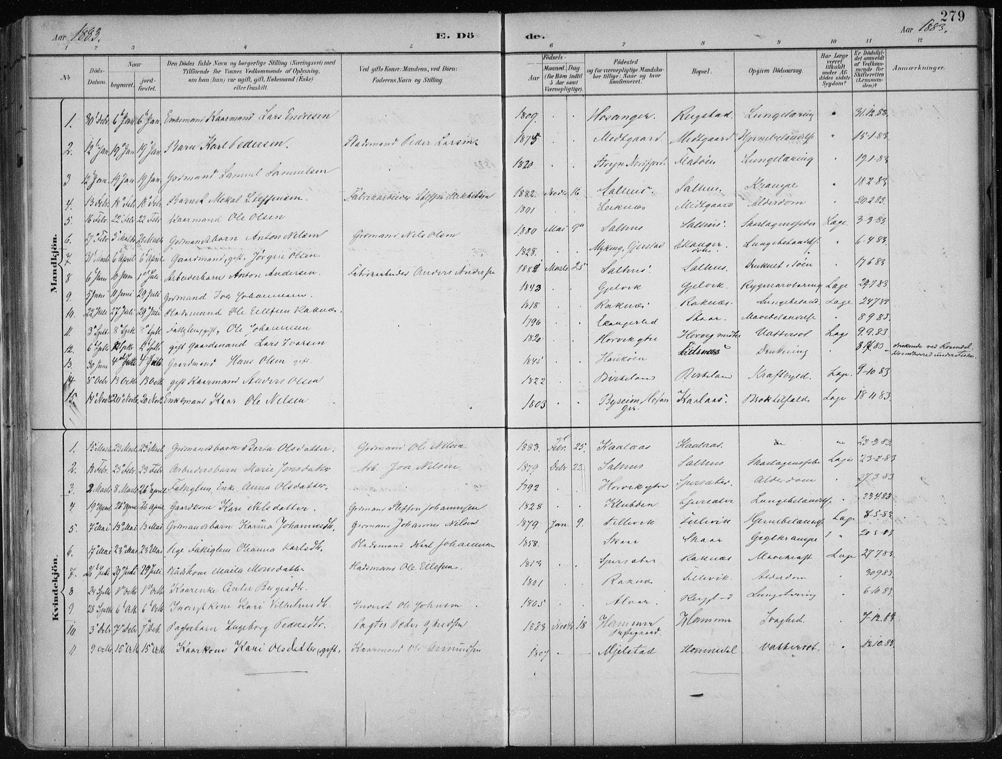 Hamre sokneprestembete, SAB/A-75501/H/Ha/Haa/Haab/L0001: Parish register (official) no. B  1, 1882-1905, p. 279