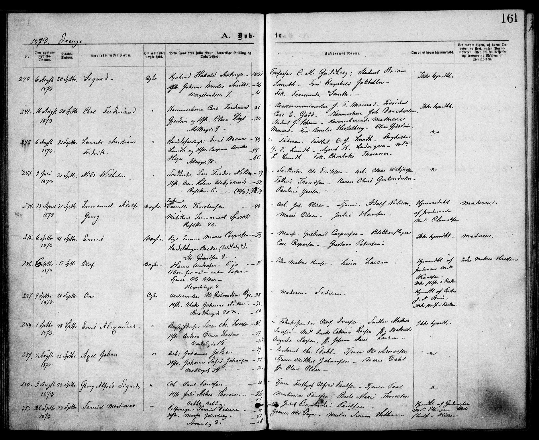 Trefoldighet prestekontor Kirkebøker, SAO/A-10882/F/Fa/L0003: Parish register (official) no. I 3, 1870-1876, p. 161