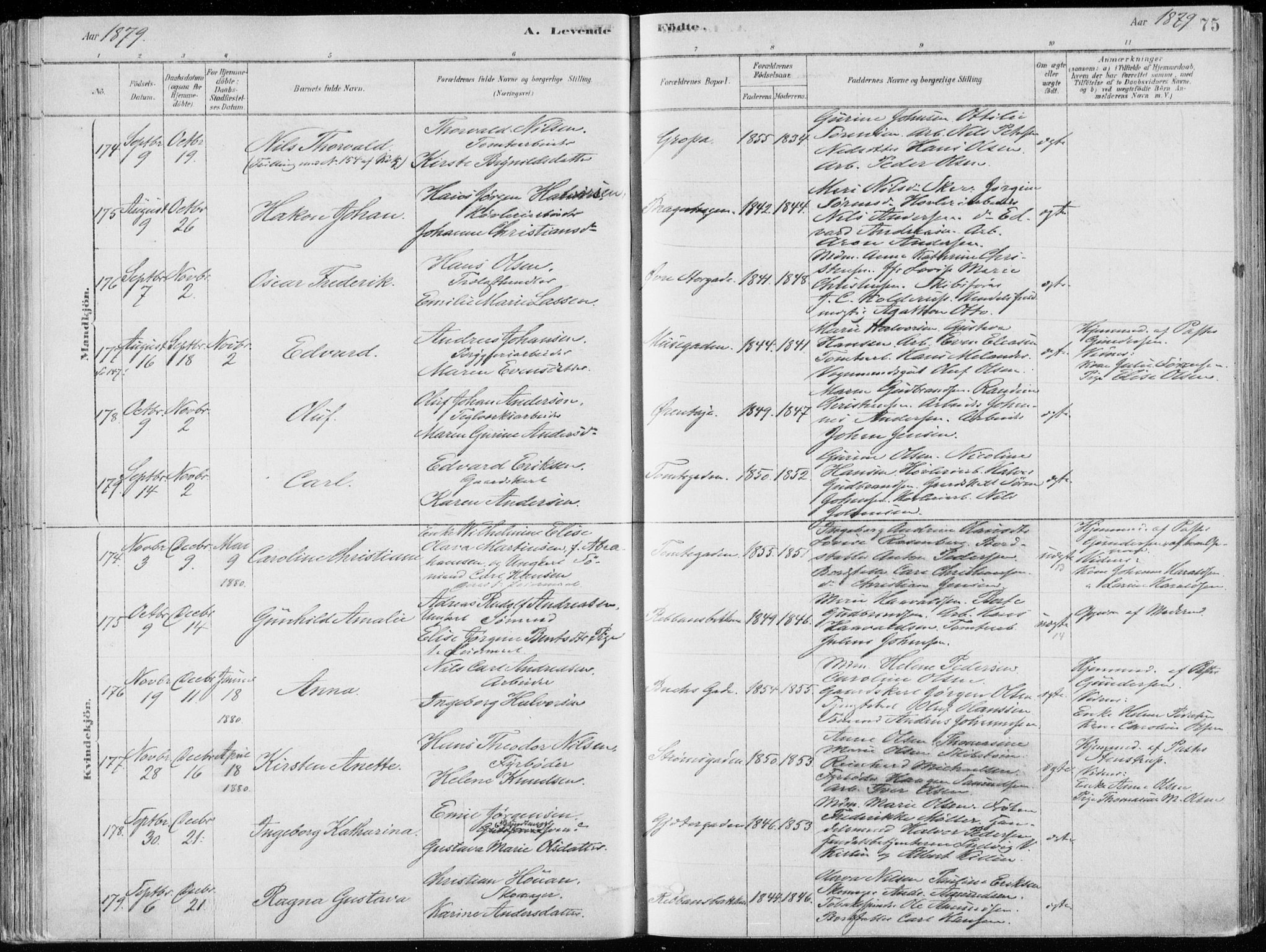 Bragernes kirkebøker, SAKO/A-6/F/Fb/L0006a: Parish register (official) no. II 6A, 1878-1885, p. 75