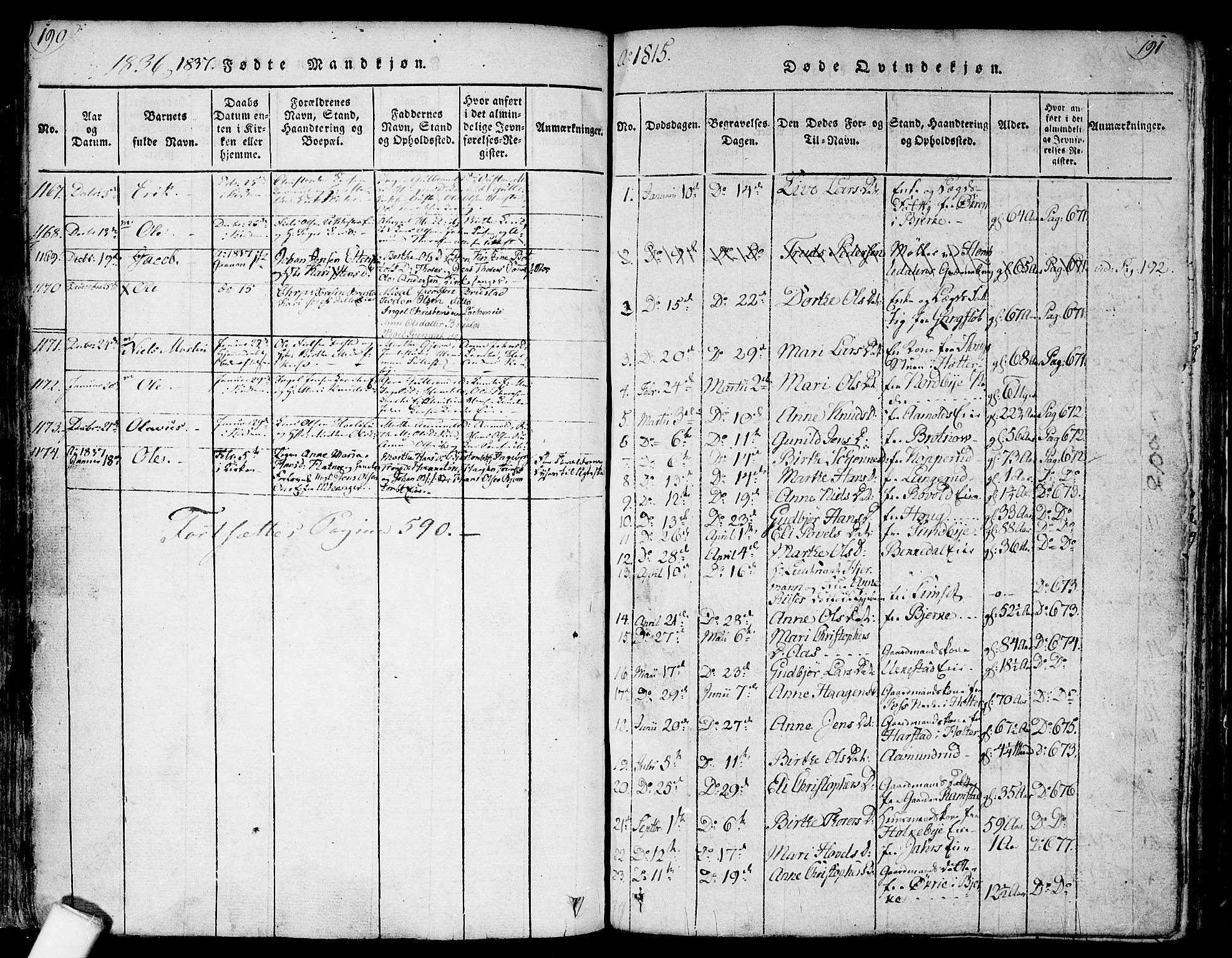 Nannestad prestekontor Kirkebøker, SAO/A-10414a/F/Fa/L0009: Parish register (official) no. I 9, 1815-1840, p. 190-191