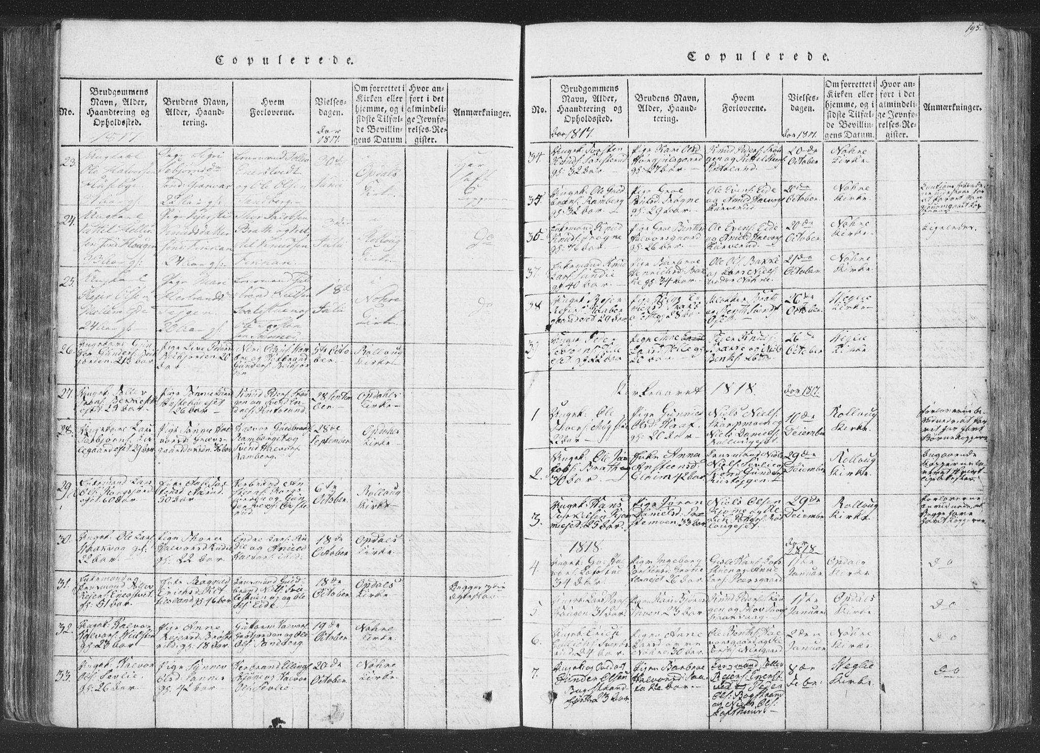 Rollag kirkebøker, AV/SAKO-A-240/F/Fa/L0006: Parish register (official) no. I 6, 1814-1828, p. 195