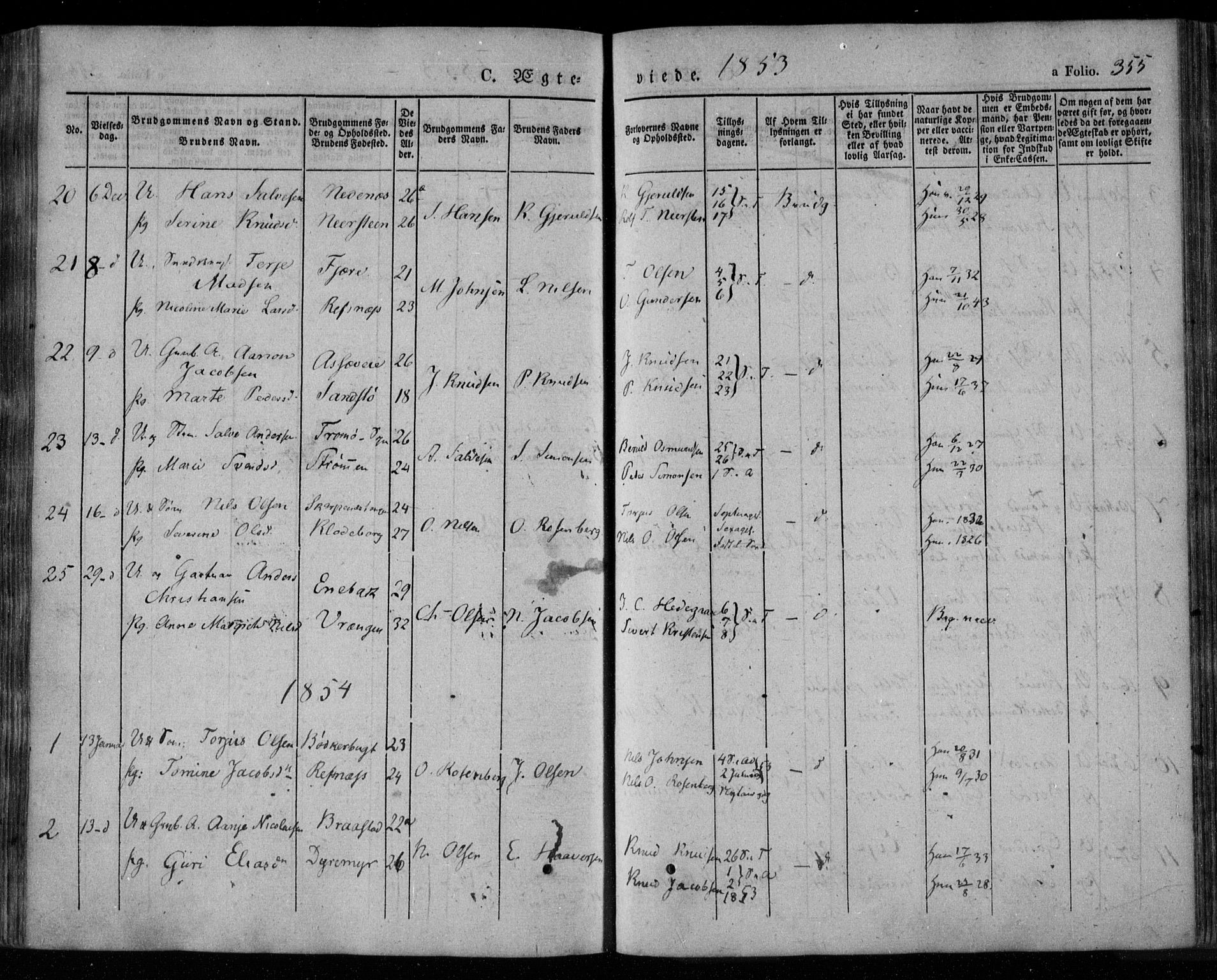 Øyestad sokneprestkontor, SAK/1111-0049/F/Fa/L0014: Parish register (official) no. A 14, 1843-1856, p. 355