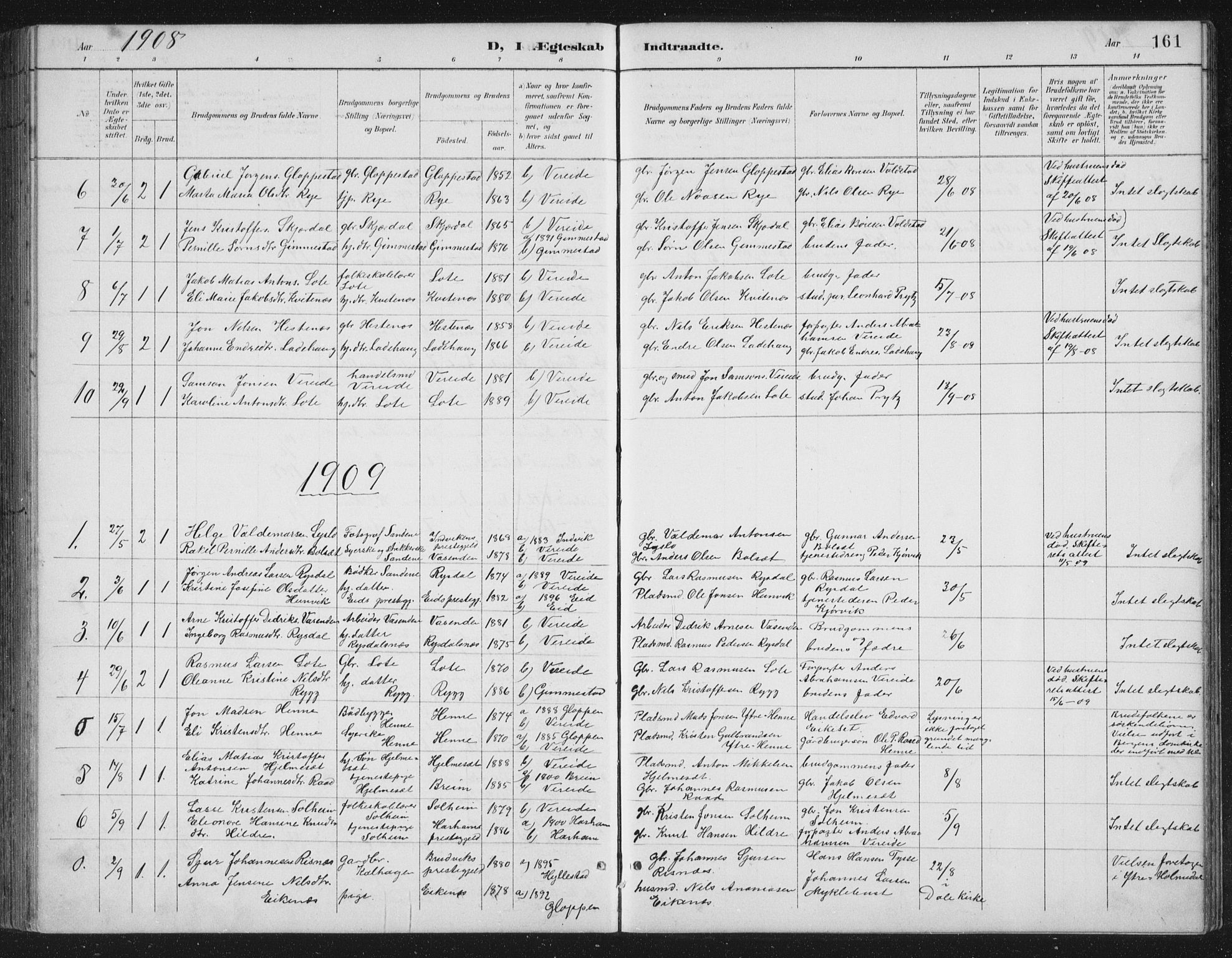 Gloppen sokneprestembete, SAB/A-80101/H/Hab/Habb/L0002: Parish register (copy) no. B 2, 1889-1909, p. 161
