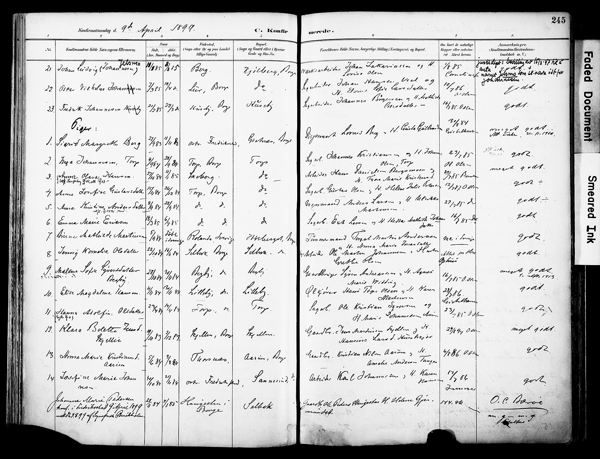 Borge prestekontor Kirkebøker, AV/SAO-A-10903/F/Fa/L0008: Parish register (official) no. I 8B, 1887-1902, p. 245