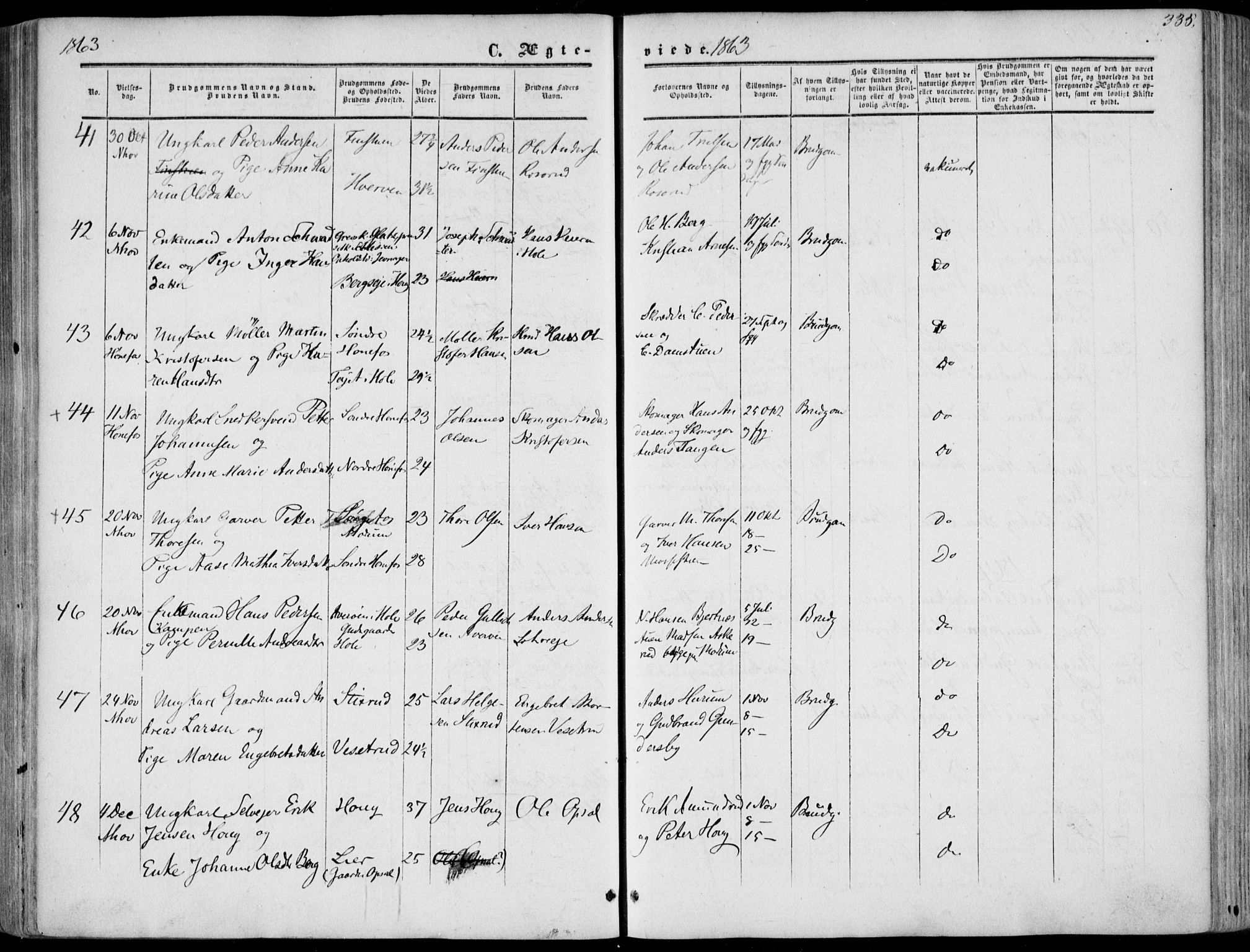 Norderhov kirkebøker, SAKO/A-237/F/Fa/L0012: Parish register (official) no. 12, 1856-1865, p. 335