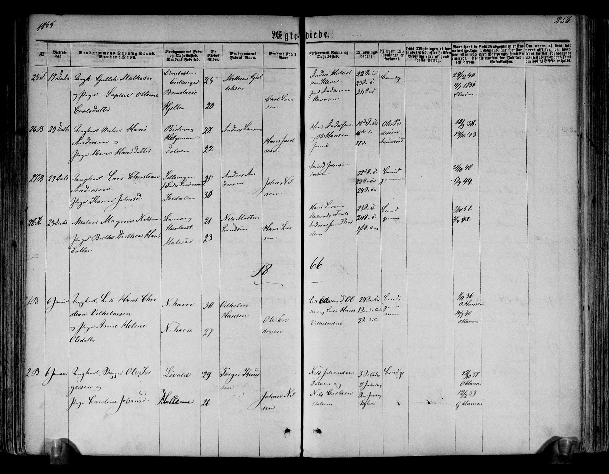 Brunlanes kirkebøker, SAKO/A-342/F/Fa/L0005: Parish register (official) no. I 5, 1862-1877, p. 256