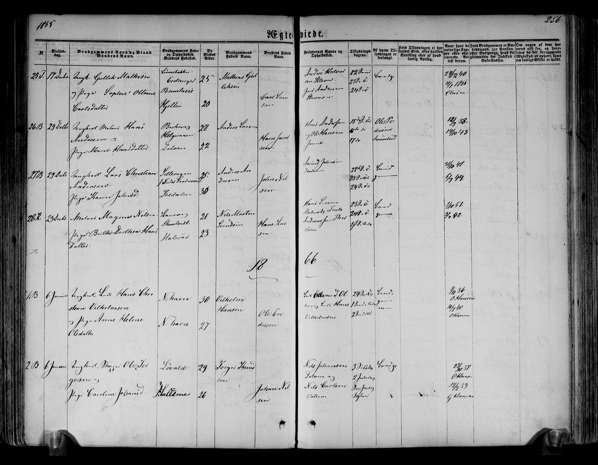 Brunlanes kirkebøker, AV/SAKO-A-342/F/Fa/L0005: Parish register (official) no. I 5, 1862-1877, p. 256