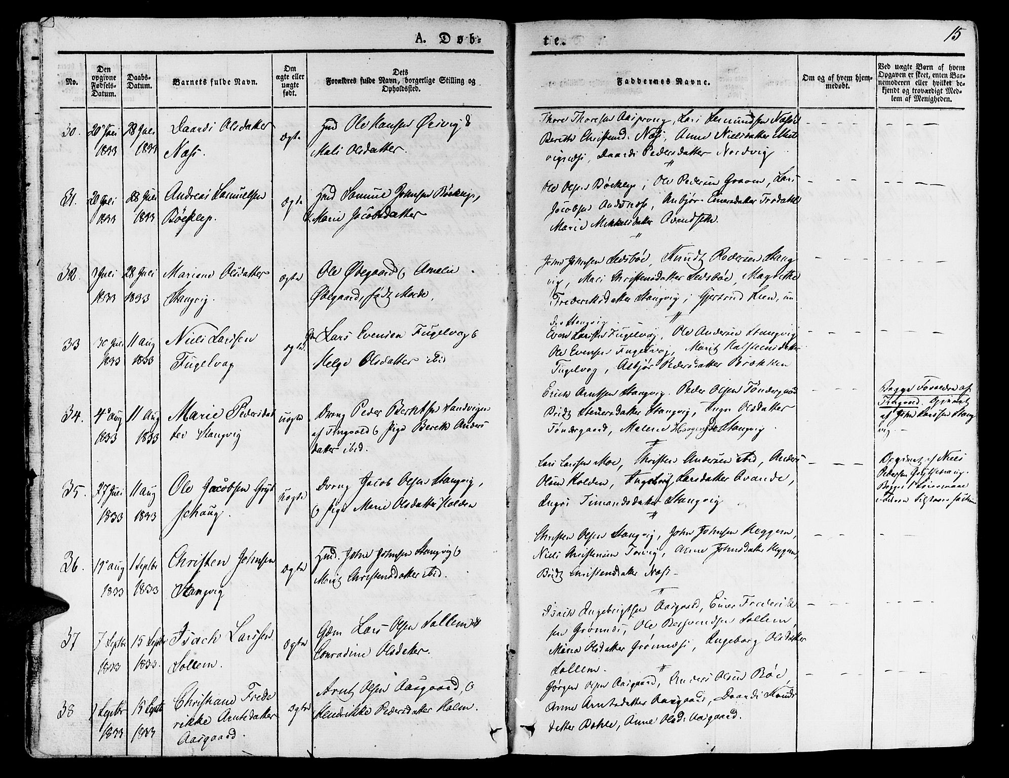Ministerialprotokoller, klokkerbøker og fødselsregistre - Møre og Romsdal, SAT/A-1454/592/L1024: Parish register (official) no. 592A03 /1, 1831-1849, p. 15
