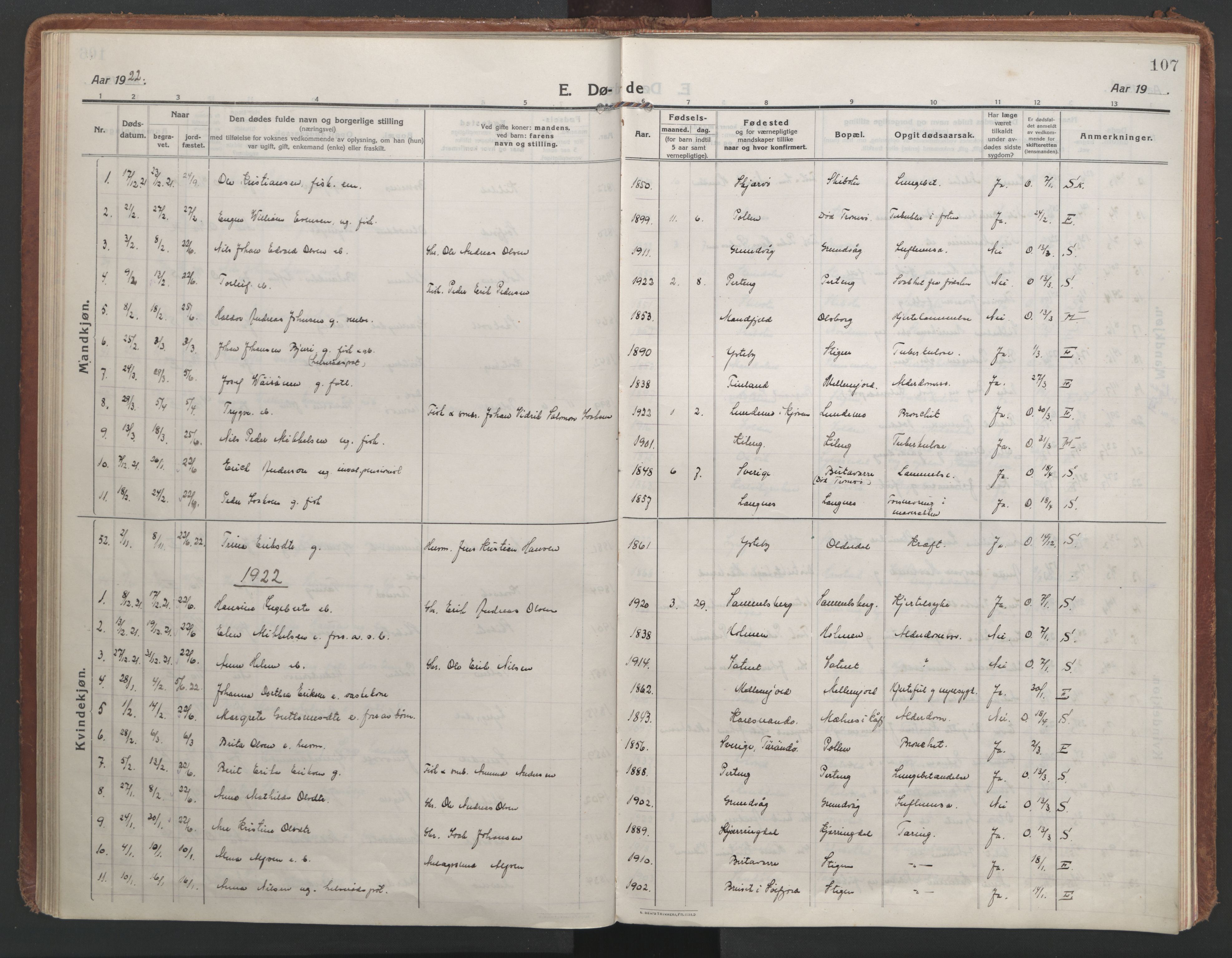 Lyngen sokneprestembete, AV/SATØ-S-1289/H/He/Hea/L0013kirke: Parish register (official) no. 13, 1914-1923, p. 107