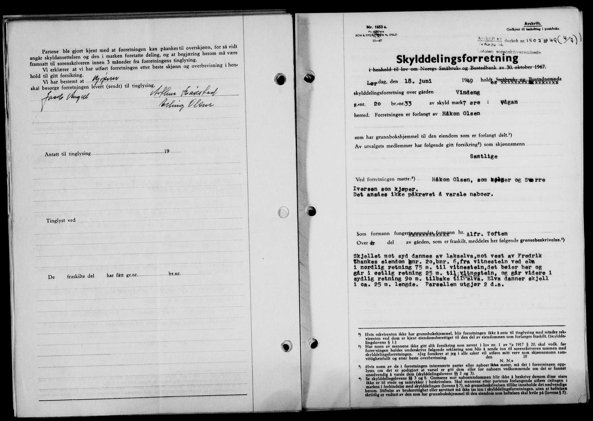 Lofoten sorenskriveri, SAT/A-0017/1/2/2C/L0021a: Mortgage book no. 21a, 1949-1949, Diary no: : 1502/1949