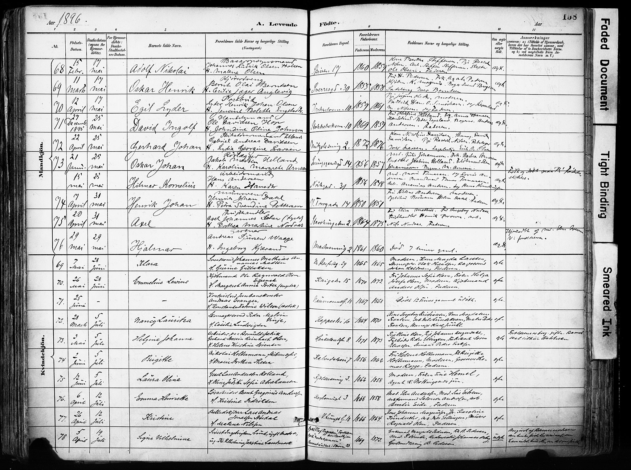 Domkirken sokneprestembete, SAB/A-74801/H/Haa/L0024: Parish register (official) no. B 7, 1888-1903, p. 158