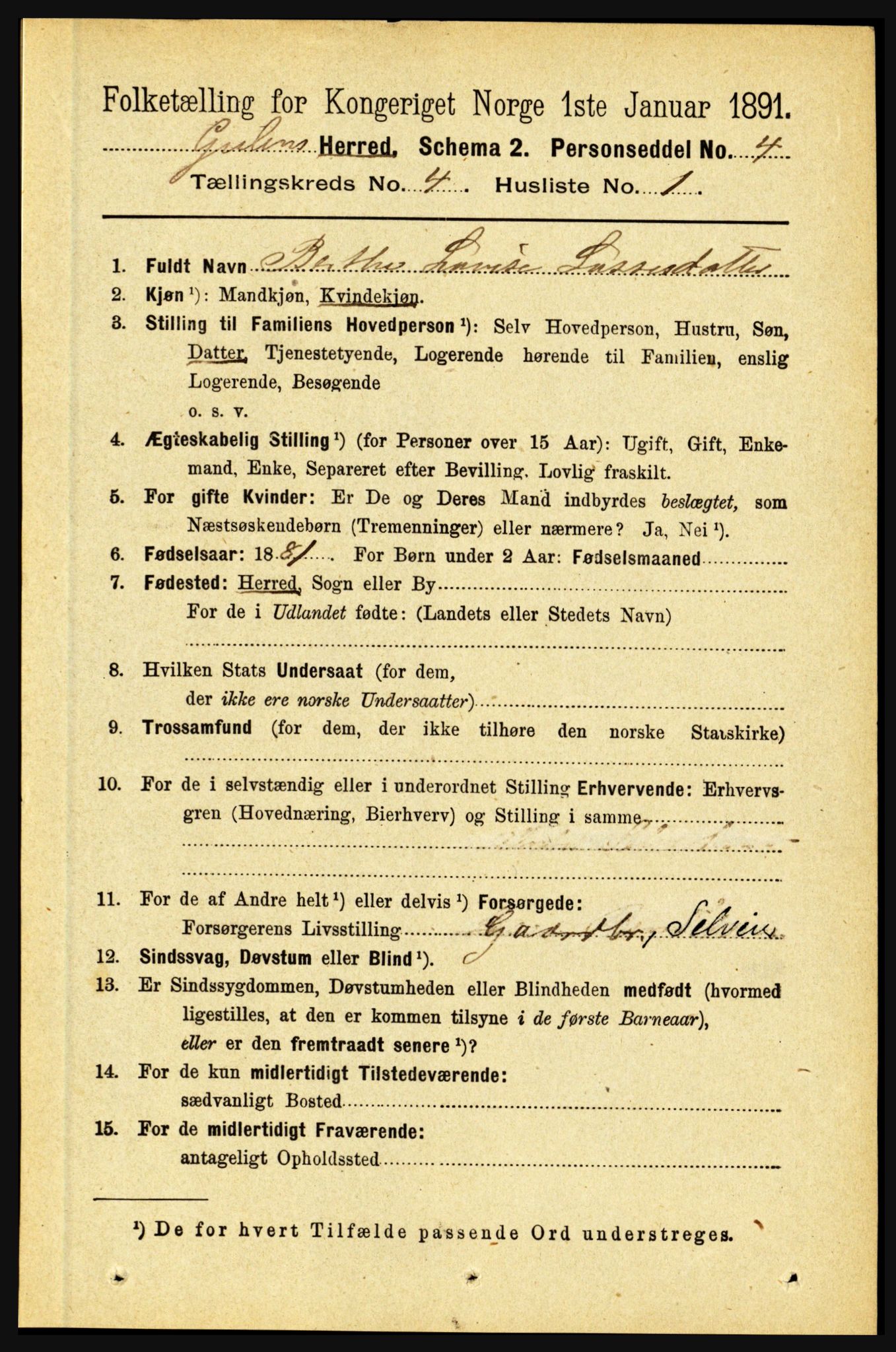 RA, 1891 census for 1411 Gulen, 1891, p. 1214