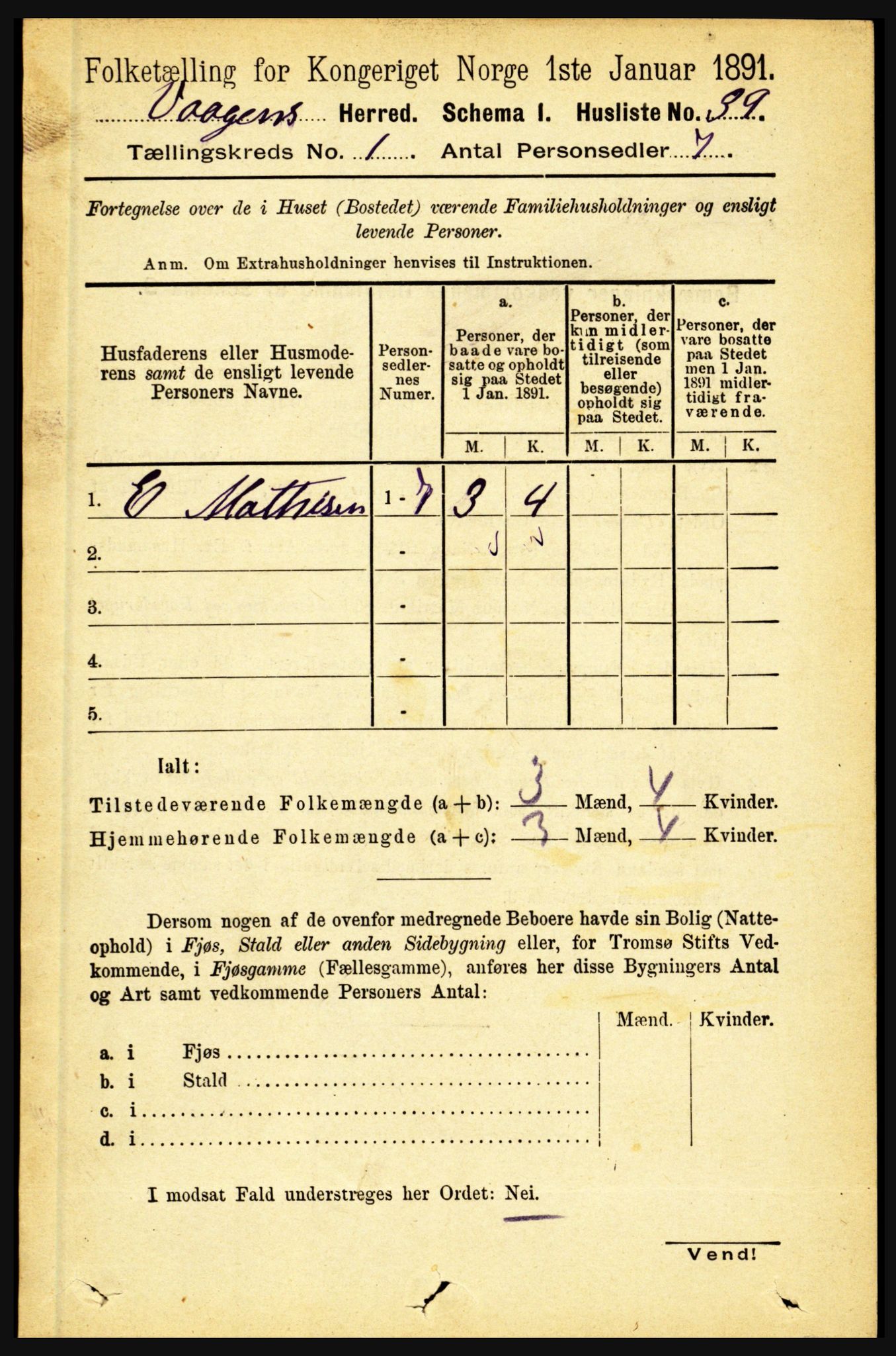 RA, 1891 census for 1865 Vågan, 1891, p. 92