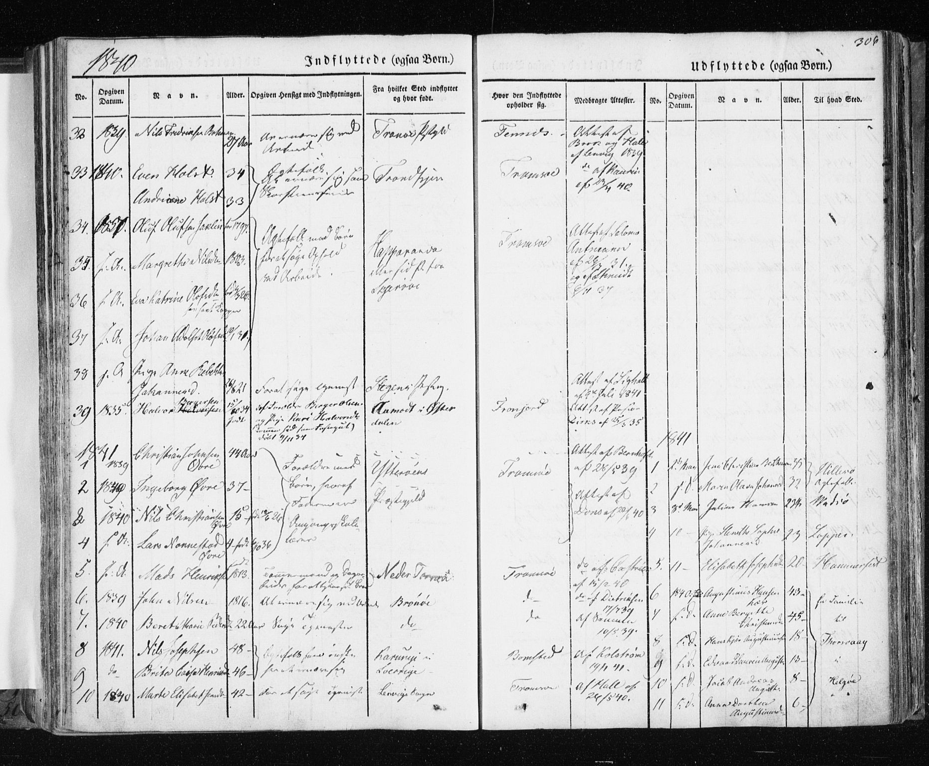 Tromsø sokneprestkontor/stiftsprosti/domprosti, SATØ/S-1343/G/Ga/L0009kirke: Parish register (official) no. 9, 1837-1847, p. 306