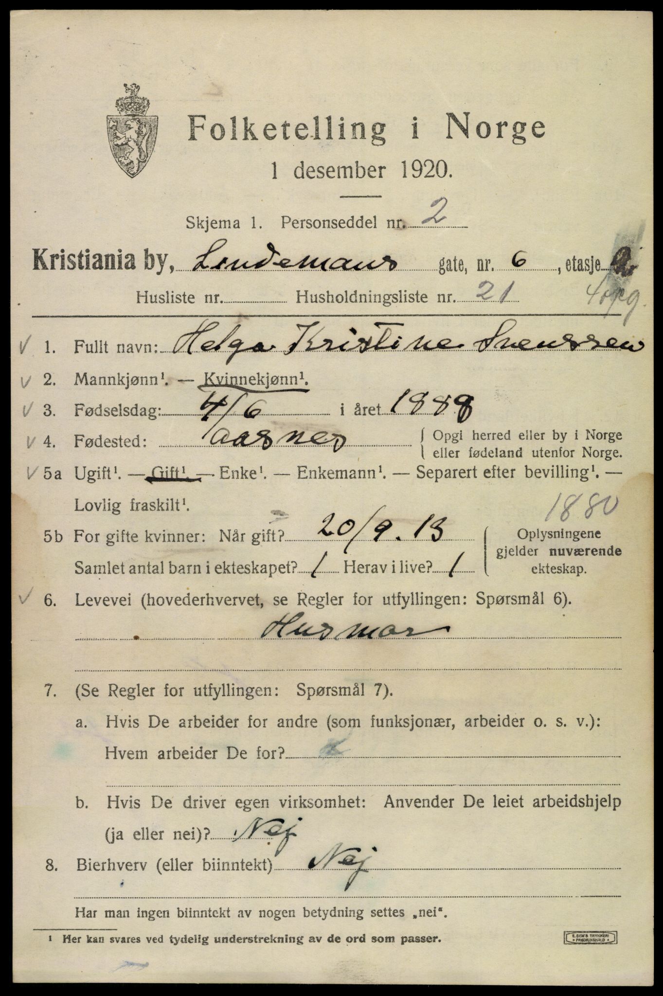 SAO, 1920 census for Kristiania, 1920, p. 365025