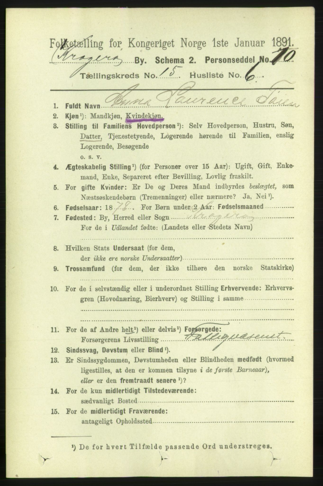 RA, 1891 census for 0801 Kragerø, 1891, p. 4268