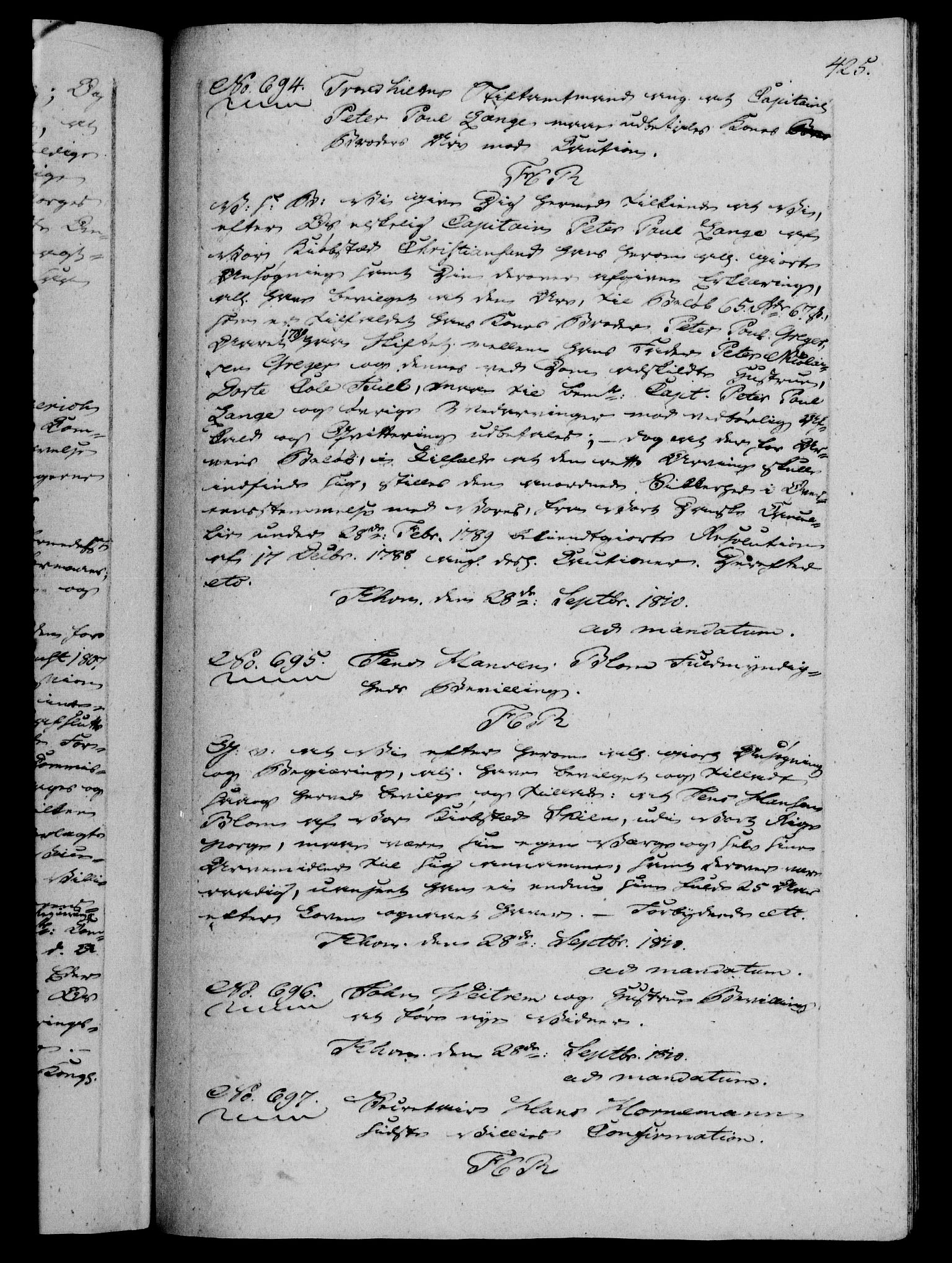 Danske Kanselli 1800-1814, AV/RA-EA-3024/H/Hf/Hfb/Hfba/L0004: Registranter, 1808-1810, p. 425a