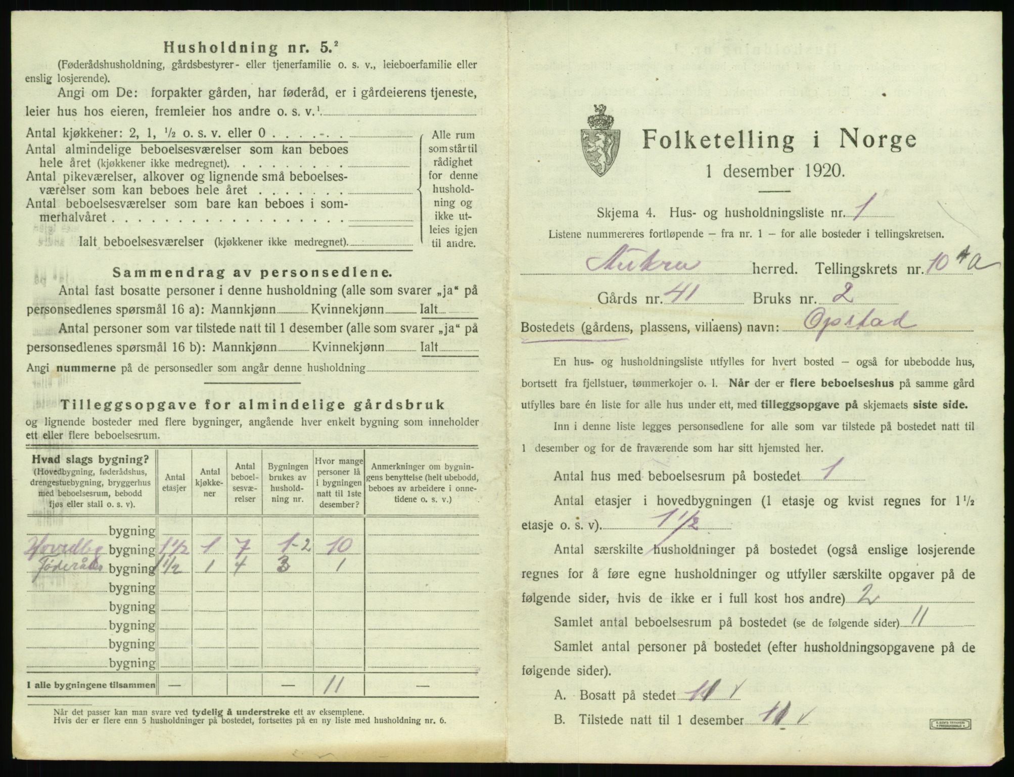 SAT, 1920 census for Aukra, 1920, p. 653