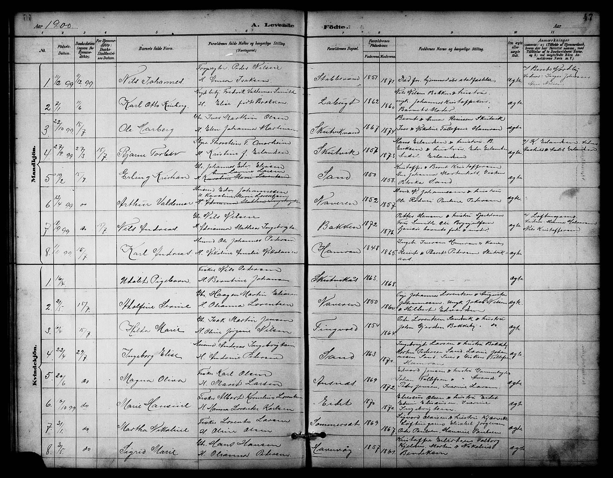 Balsfjord sokneprestembete, AV/SATØ-S-1303/G/Gab/L0003klokker: Parish register (copy) no. 3, 1887-1909, p. 47