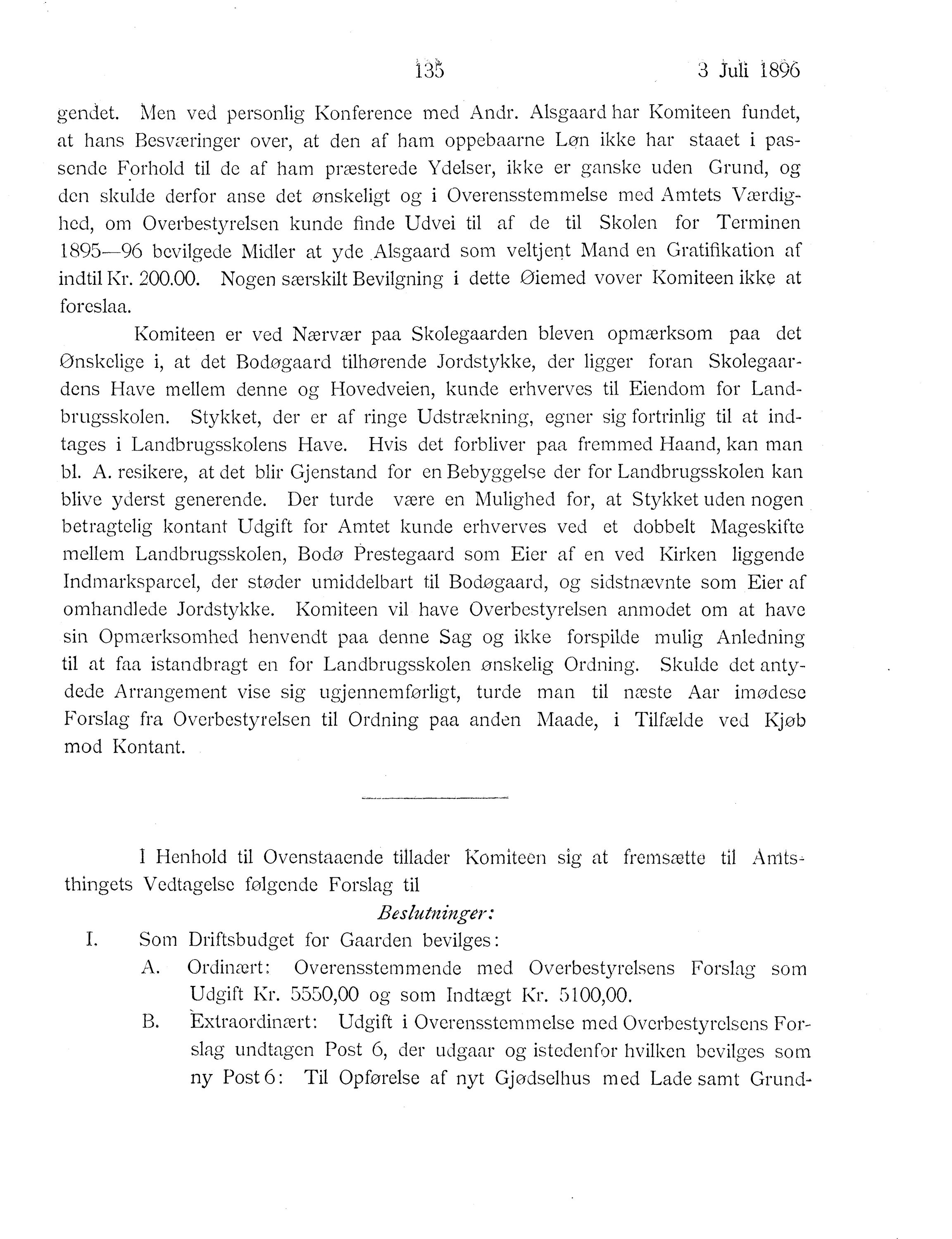 Nordland Fylkeskommune. Fylkestinget, AIN/NFK-17/176/A/Ac/L0019: Fylkestingsforhandlinger 1896, 1896