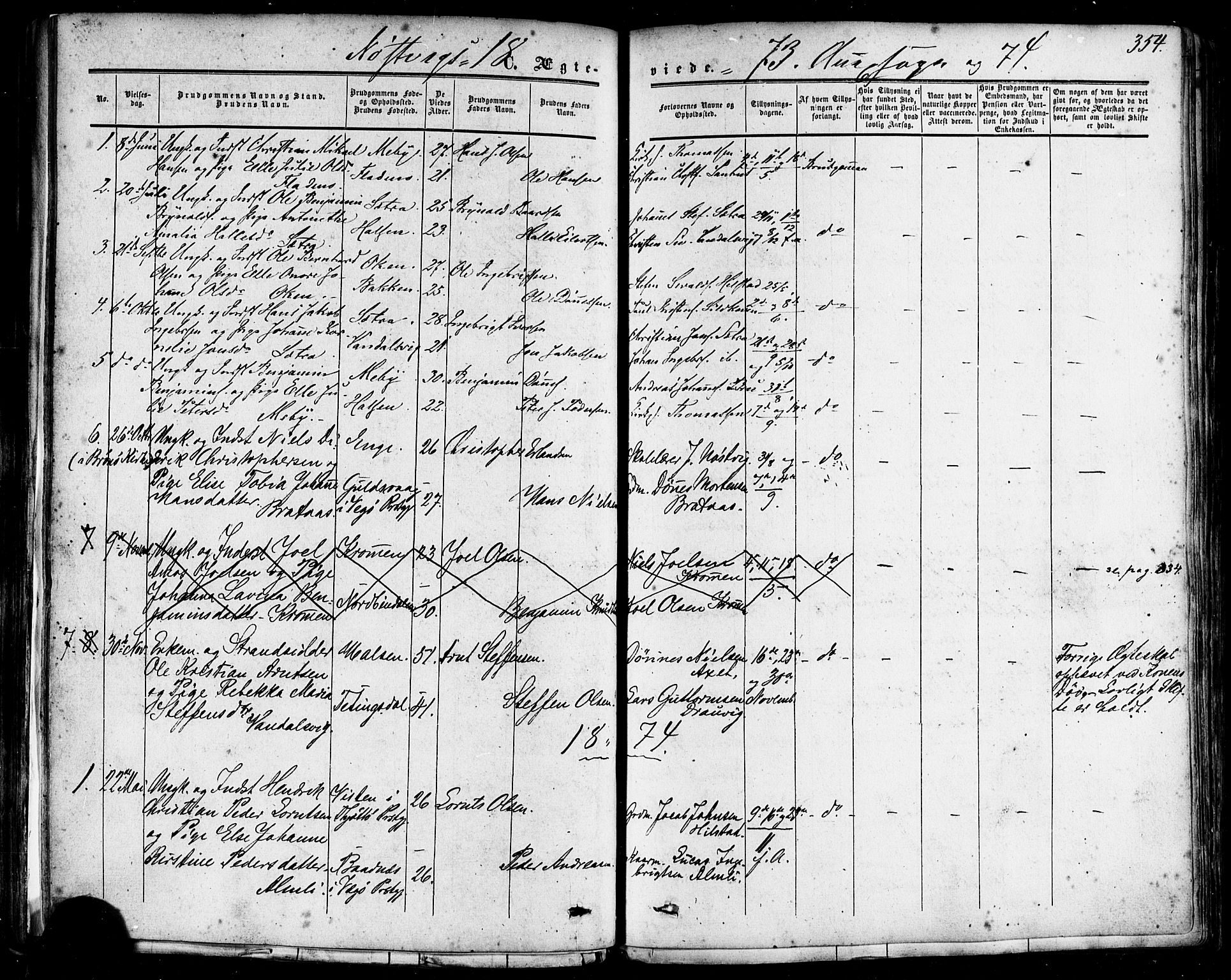 Ministerialprotokoller, klokkerbøker og fødselsregistre - Nordland, SAT/A-1459/814/L0224: Parish register (official) no. 814A05, 1834-1874, p. 354