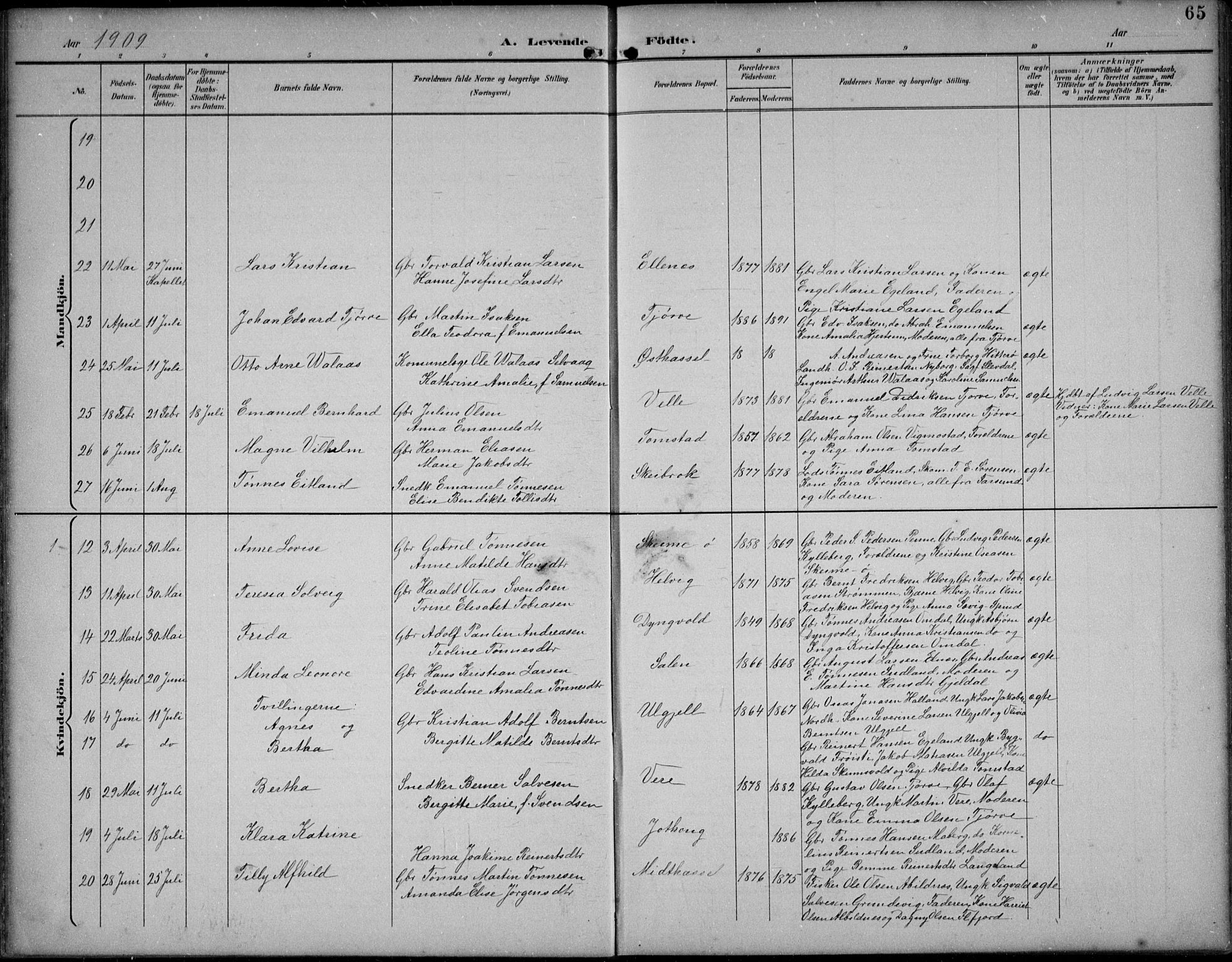 Lista sokneprestkontor, AV/SAK-1111-0027/F/Fb/L0005: Parish register (copy) no. B 5, 1892-1923, p. 65