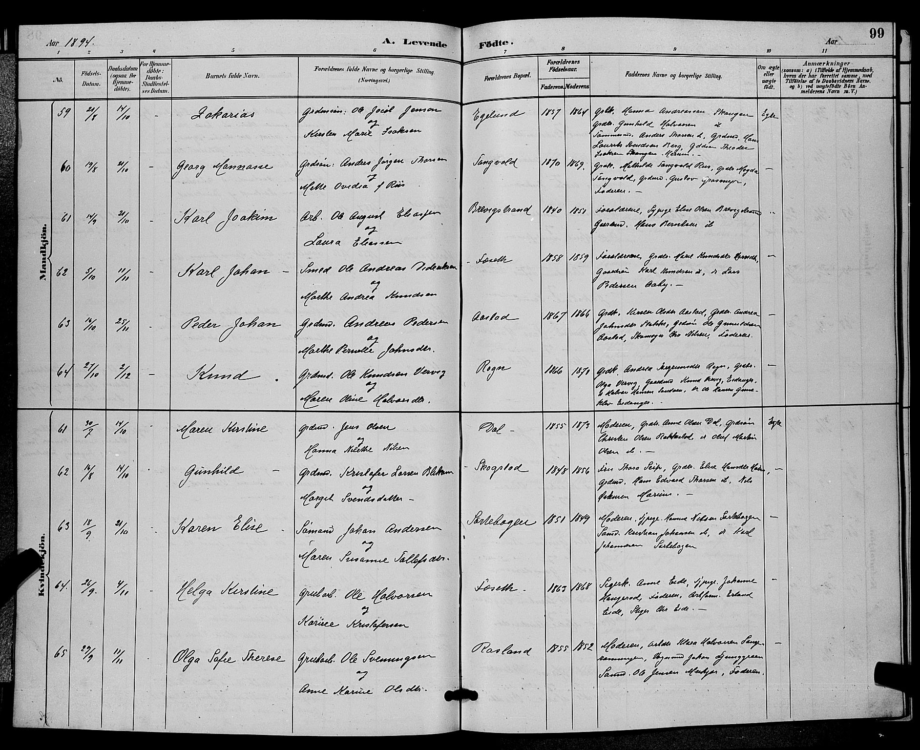 Bamble kirkebøker, AV/SAKO-A-253/G/Ga/L0009: Parish register (copy) no. I 9, 1888-1900, p. 99