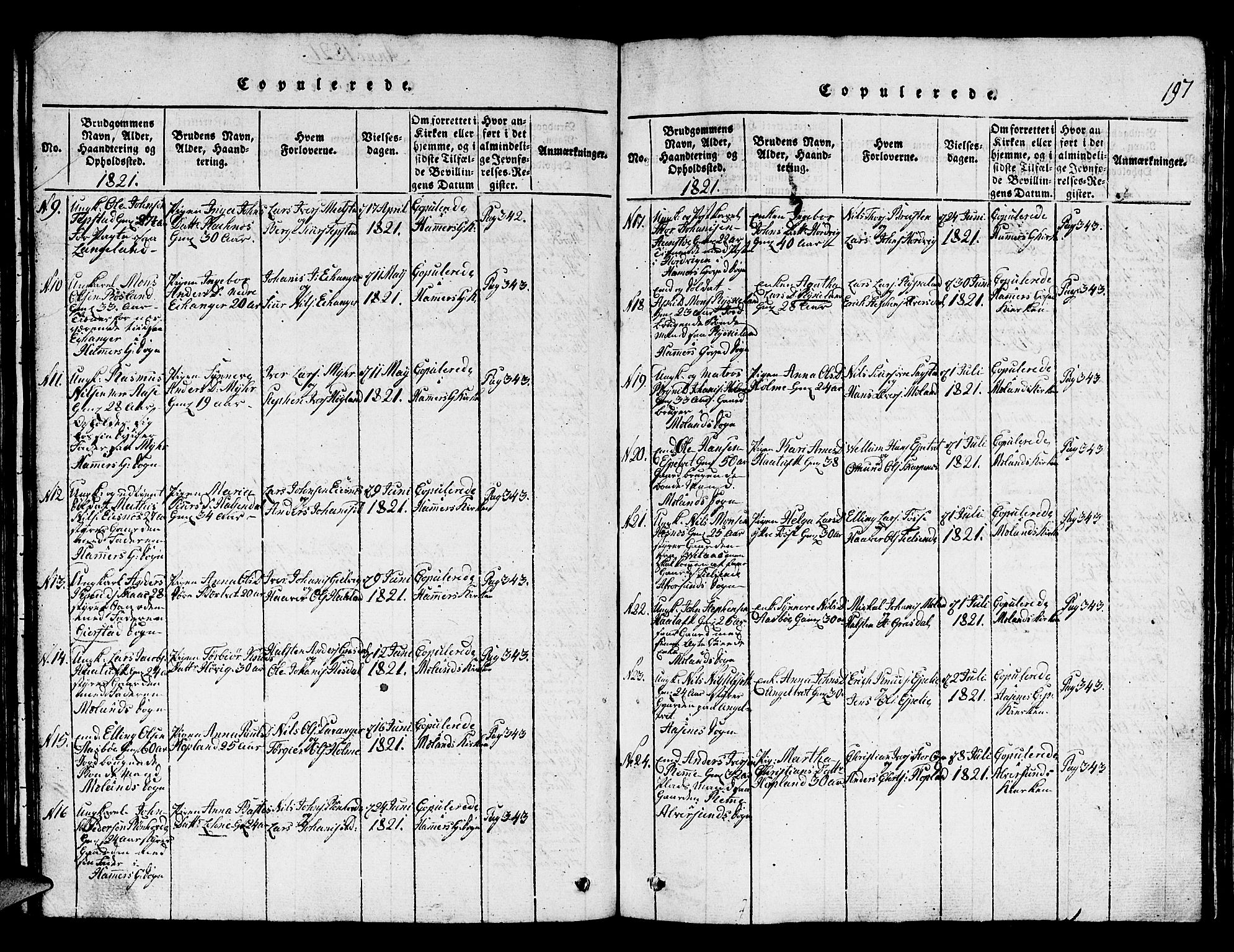 Hamre sokneprestembete, AV/SAB-A-75501/H/Ha/Hab: Parish register (copy) no. A 1, 1816-1826, p. 197