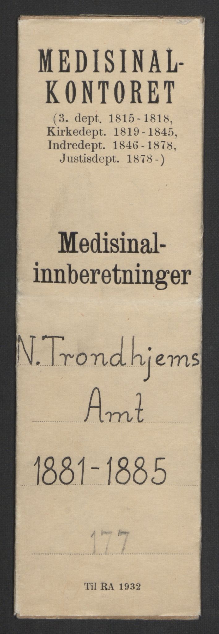 Justisdepartementet, Medisinalkontoret M, RA/S-1044/F/L0177: Nordre Trondhjems Amt, 1881-1885
