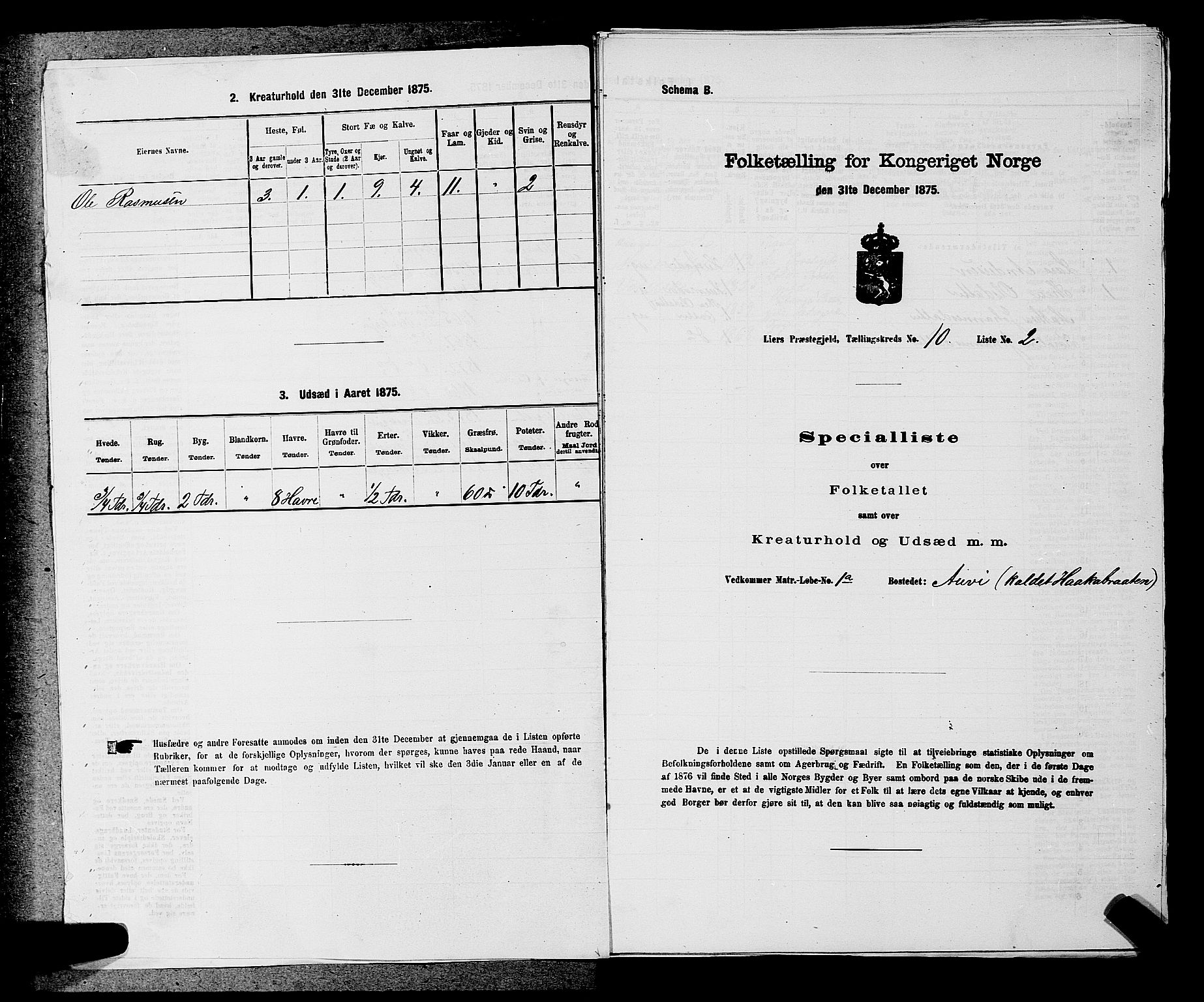 SAKO, 1875 census for 0626P Lier, 1875, p. 1611