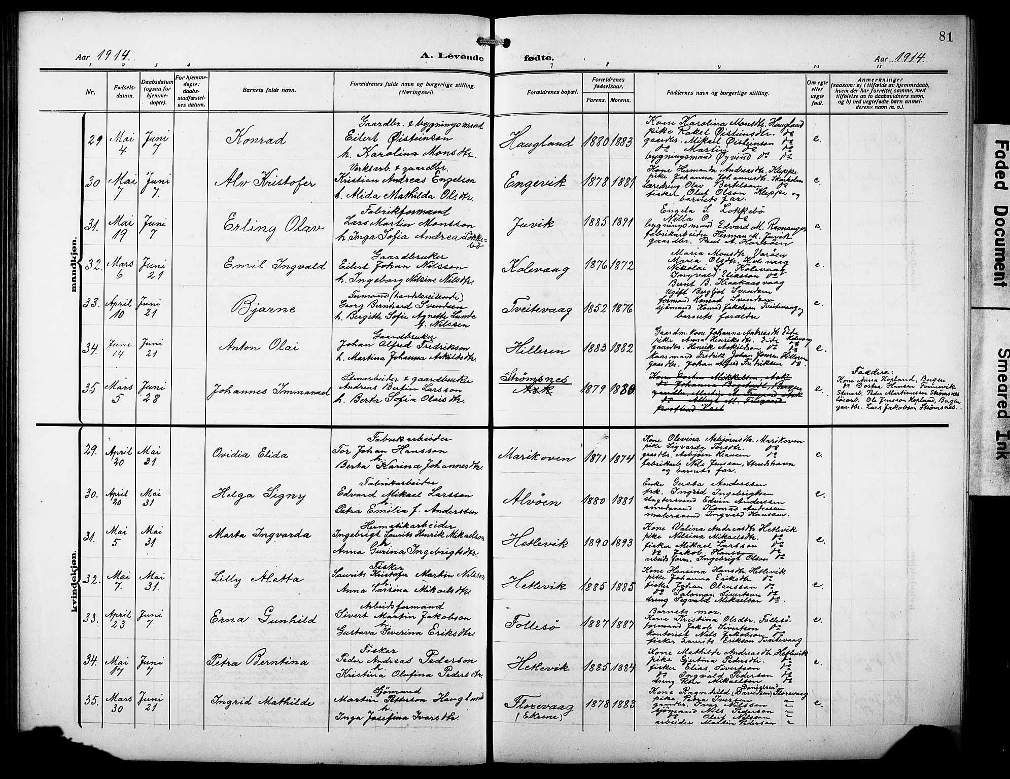 Askøy Sokneprestembete, AV/SAB-A-74101/H/Ha/Hab/Haba/L0011: Parish register (copy) no. A 11, 1908-1931, p. 81