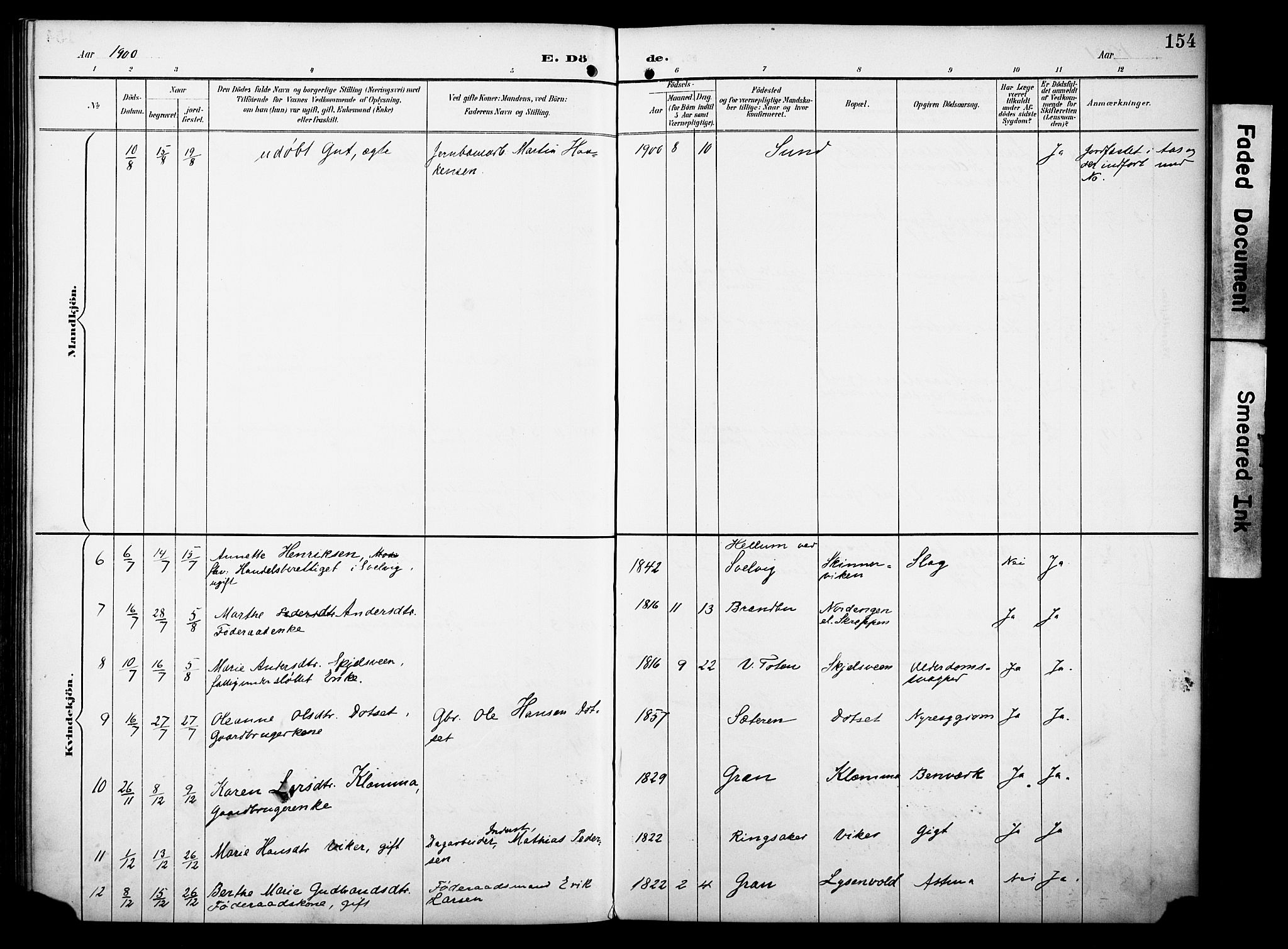 Vestre Toten prestekontor, SAH/PREST-108/H/Ha/Haa/L0012: Parish register (official) no. 12, 1890-1906, p. 154