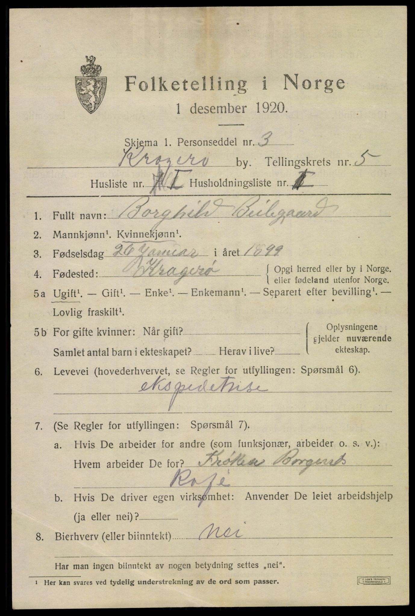 SAKO, 1920 census for Kragerø, 1920, p. 8231