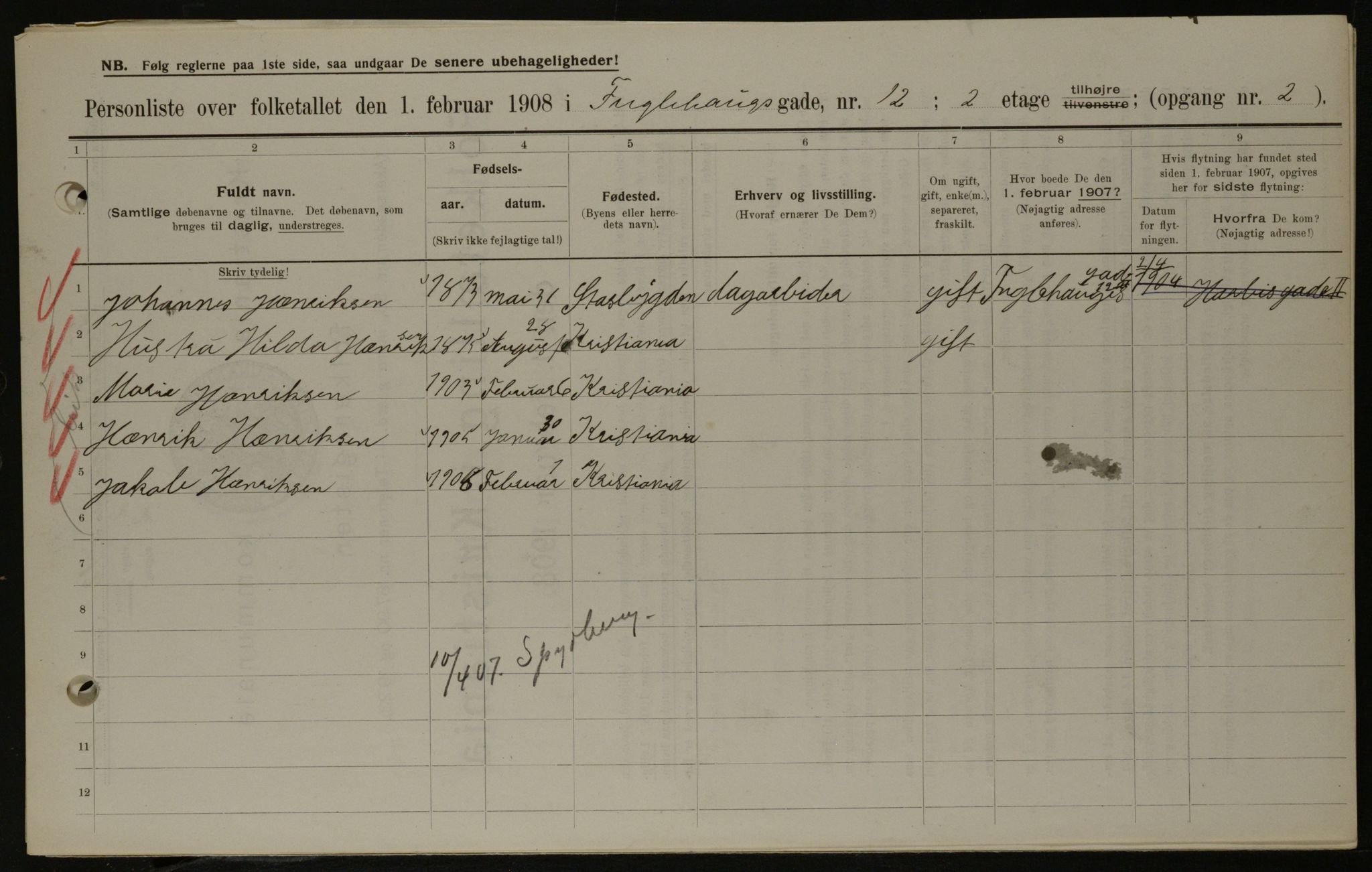 OBA, Municipal Census 1908 for Kristiania, 1908, p. 25623