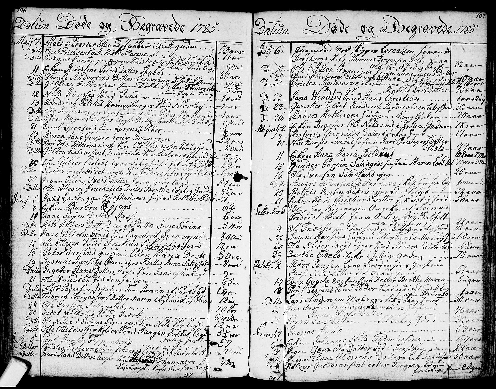 Bragernes kirkebøker, AV/SAKO-A-6/F/Fa/L0006a: Parish register (official) no. I 6, 1782-1814, p. 706-707