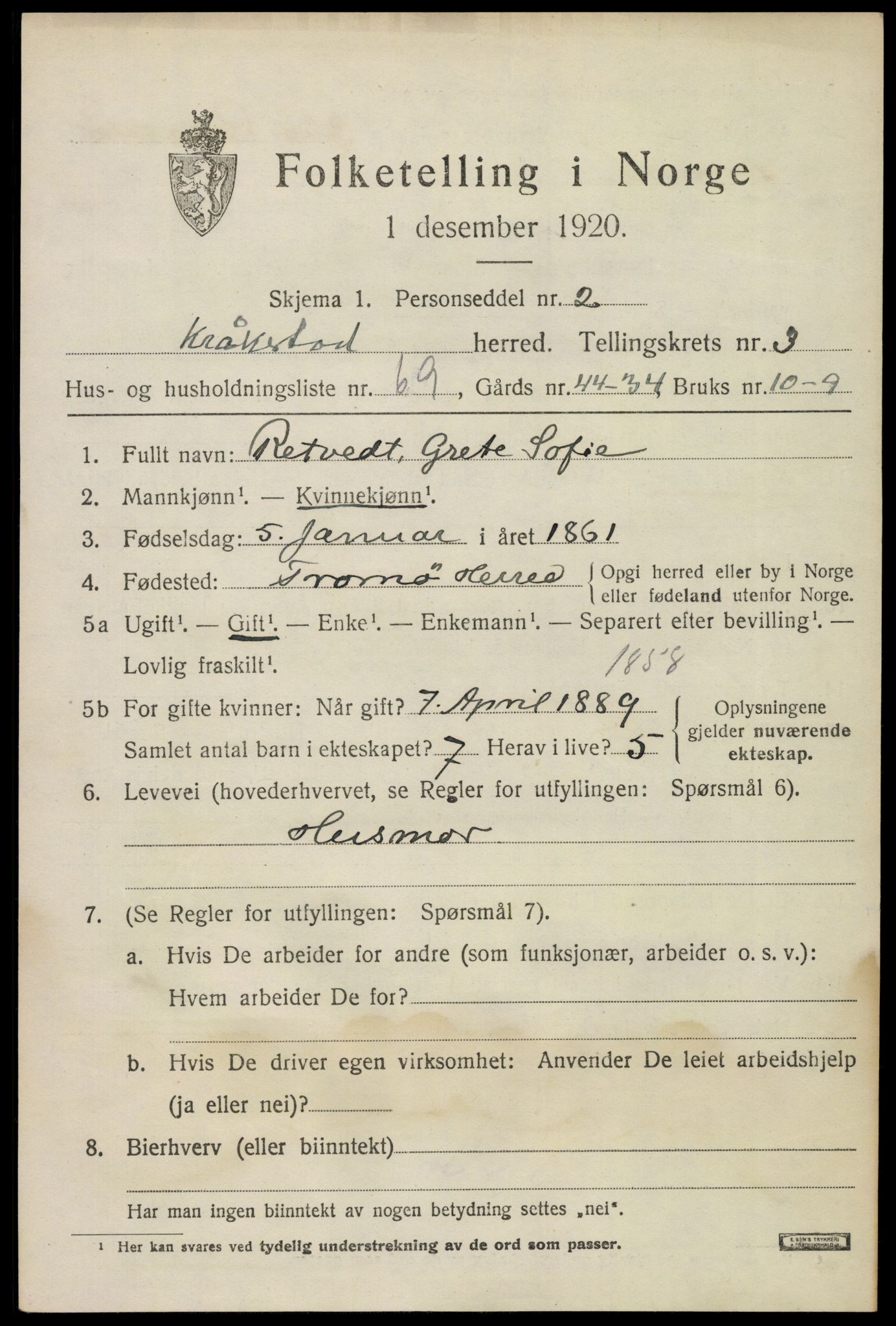 SAO, 1920 census for Kråkstad, 1920, p. 4157