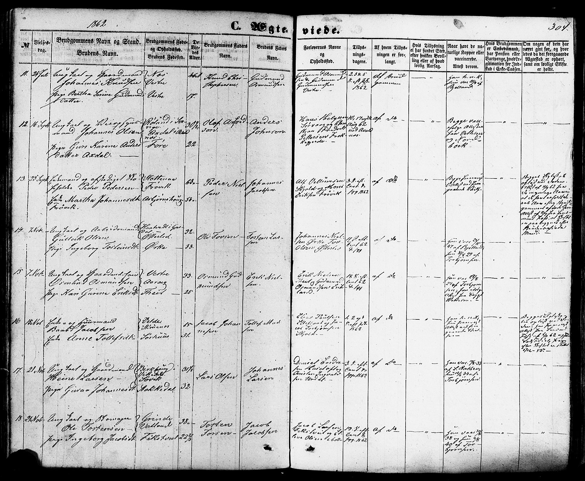 Skjold sokneprestkontor, AV/SAST-A-101847/H/Ha/Haa/L0008: Parish register (official) no. A 8, 1856-1882, p. 304