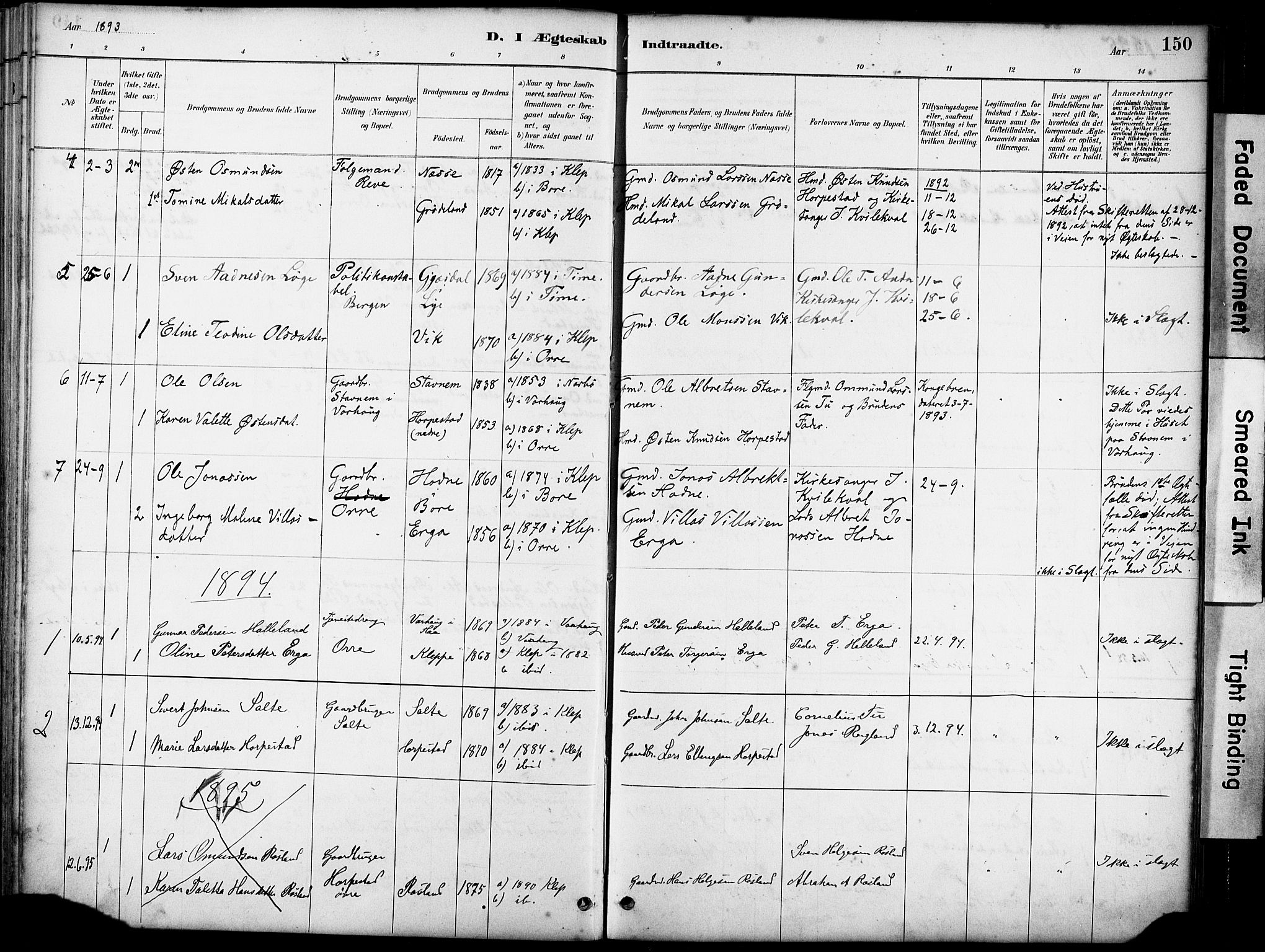 Klepp sokneprestkontor, SAST/A-101803/001/3/30BA/L0007: Parish register (official) no. A 8, 1886-1912, p. 150